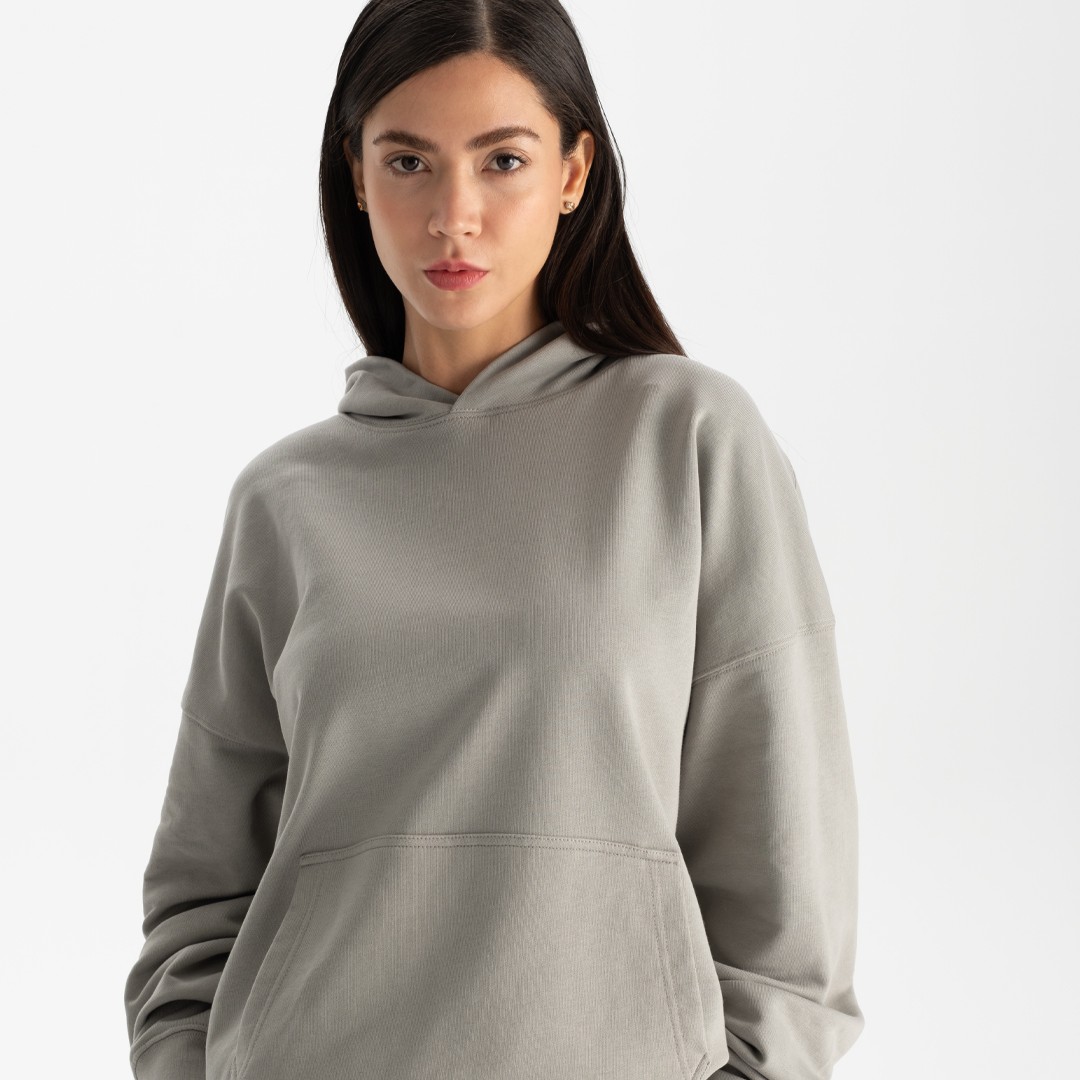 Oversize Kanguru Cepli Kapüşonlu Sweat - Gri