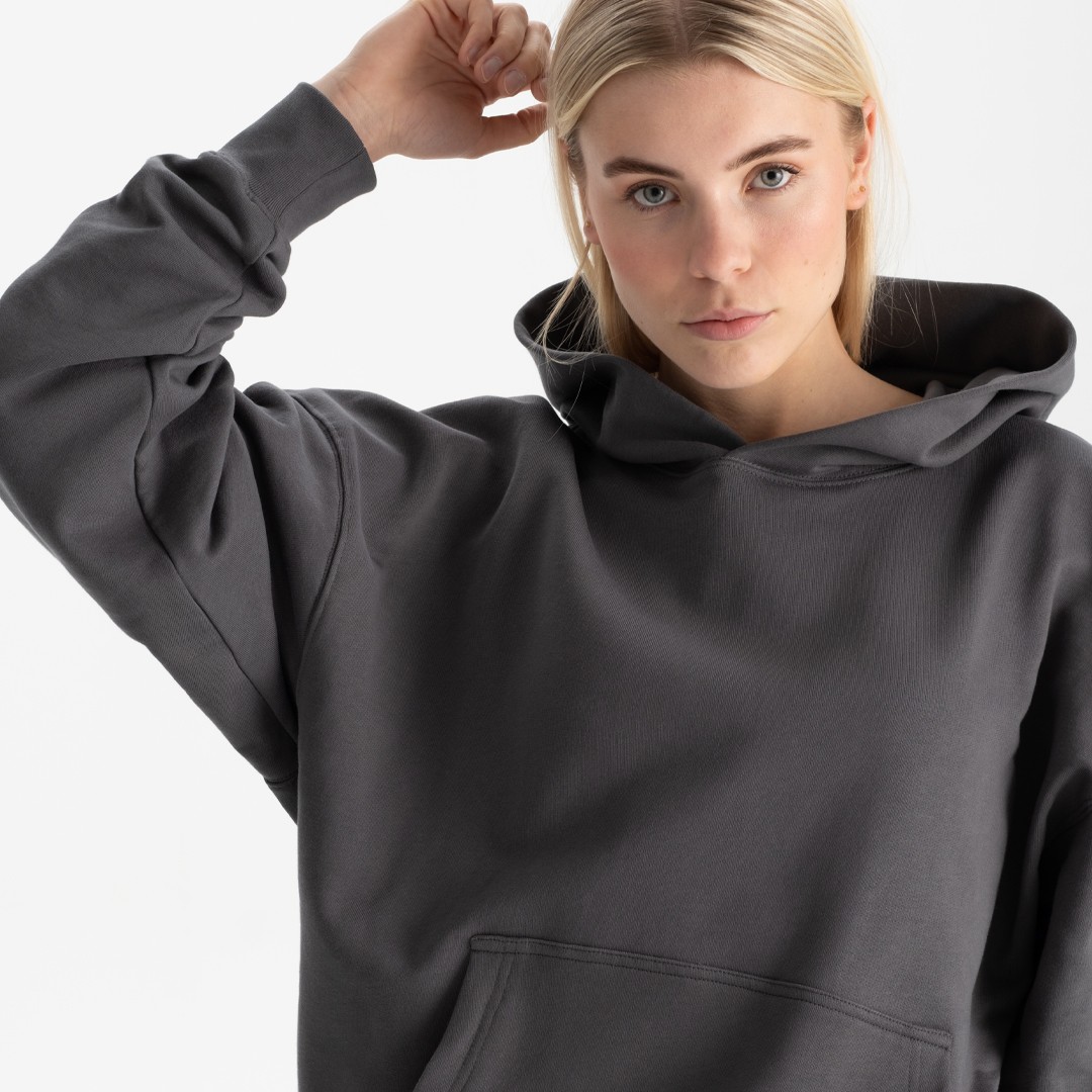 Oversize Kanguru Cepli Kapüşonlu Sweat - Füme