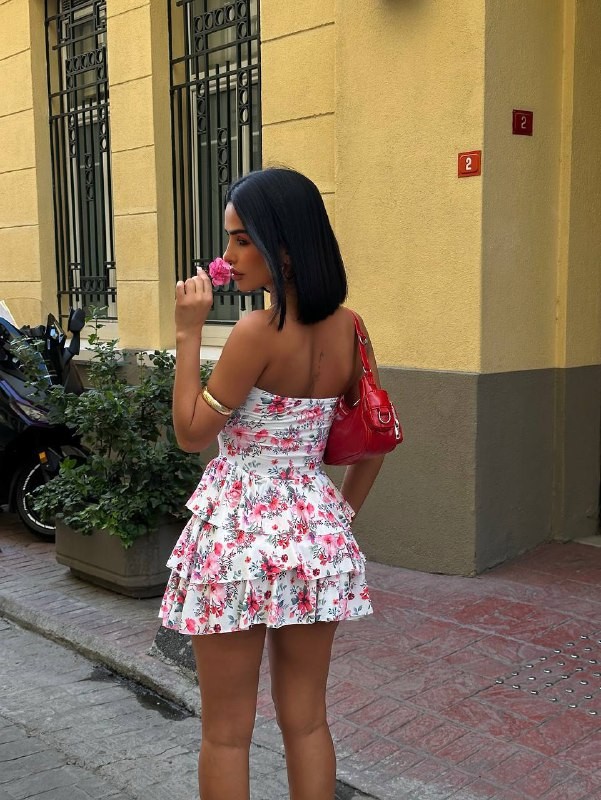 Göğüs Bağlamalı  Volanlı Mini Boy Elbise