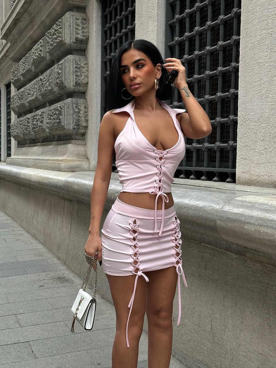 Yakalı Kuşgözülü Mini Boy İkili Takım - PEMBE