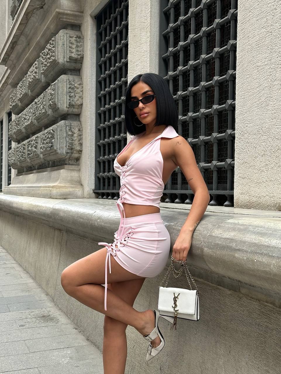 Yakalı Kuşgözülü Mini Boy İkili Takım - PEMBE