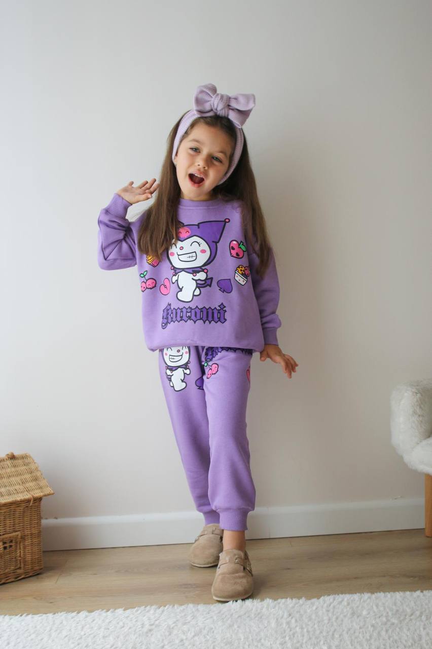 MOR KUROMİ BASKILI 3 İPLİK TAKIM