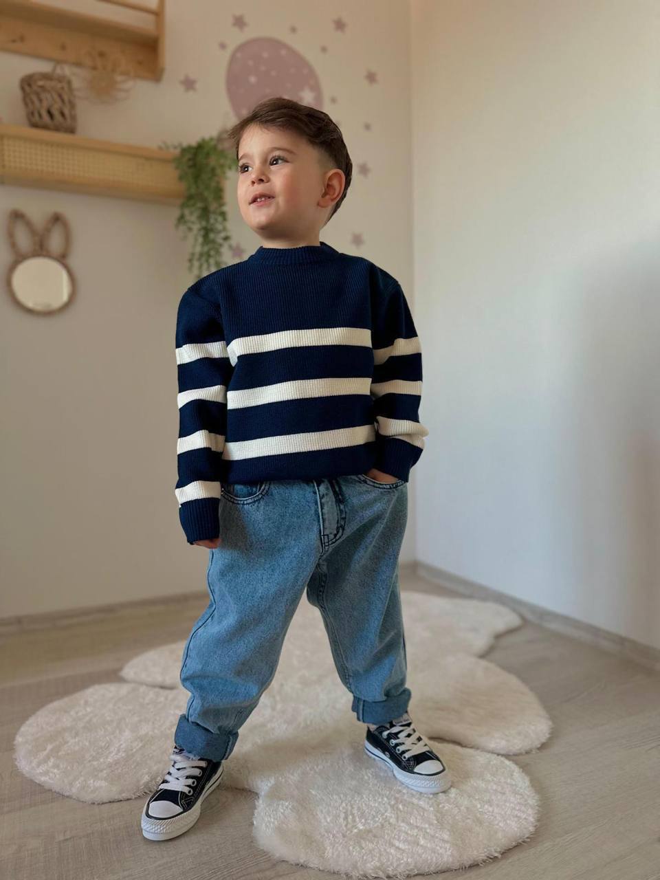 Mavi Çizgili Triko Takım