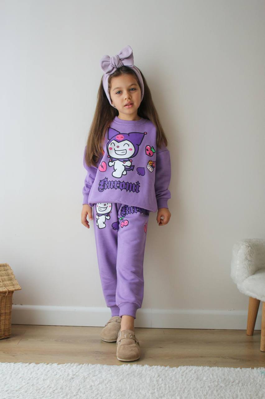 MOR KUROMİ BASKILI 3 İPLİK TAKIM