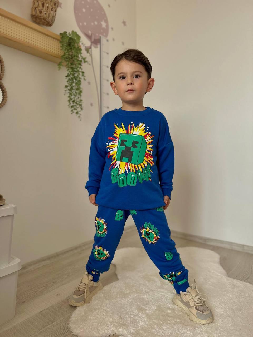 MINECRAFT BASKILI MAVİ 3 İPLİK TAKIM