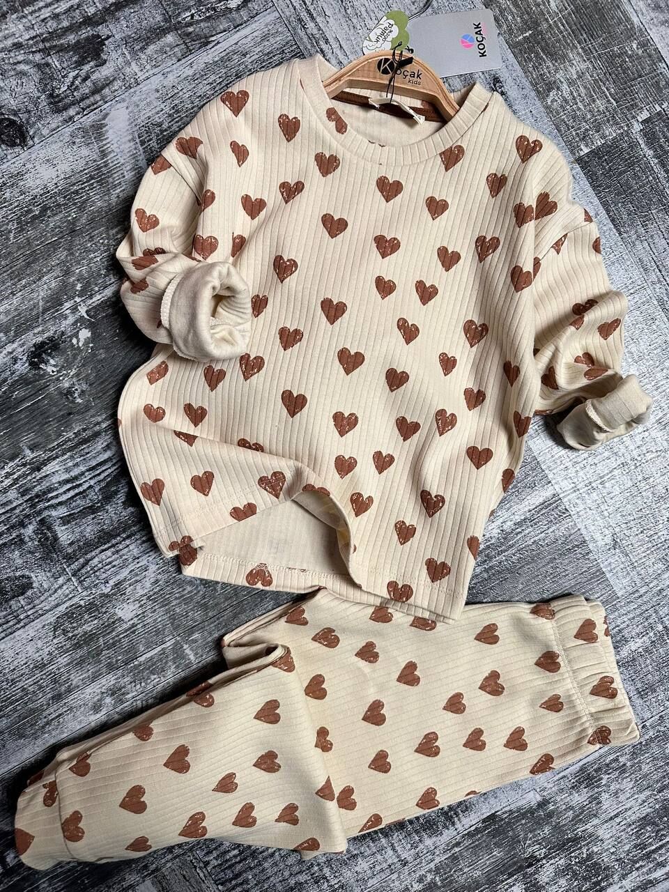 Bej Kalp Desen Pijama Takımı