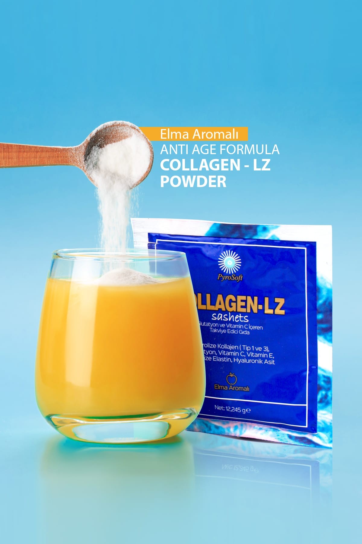 Pyrosoft Collagen – LZ %100 Doğal Lipozomal Çift Hidrolize Diyet Takviyesi (15 Adet Şase - 30 Günlük Kullanım)
