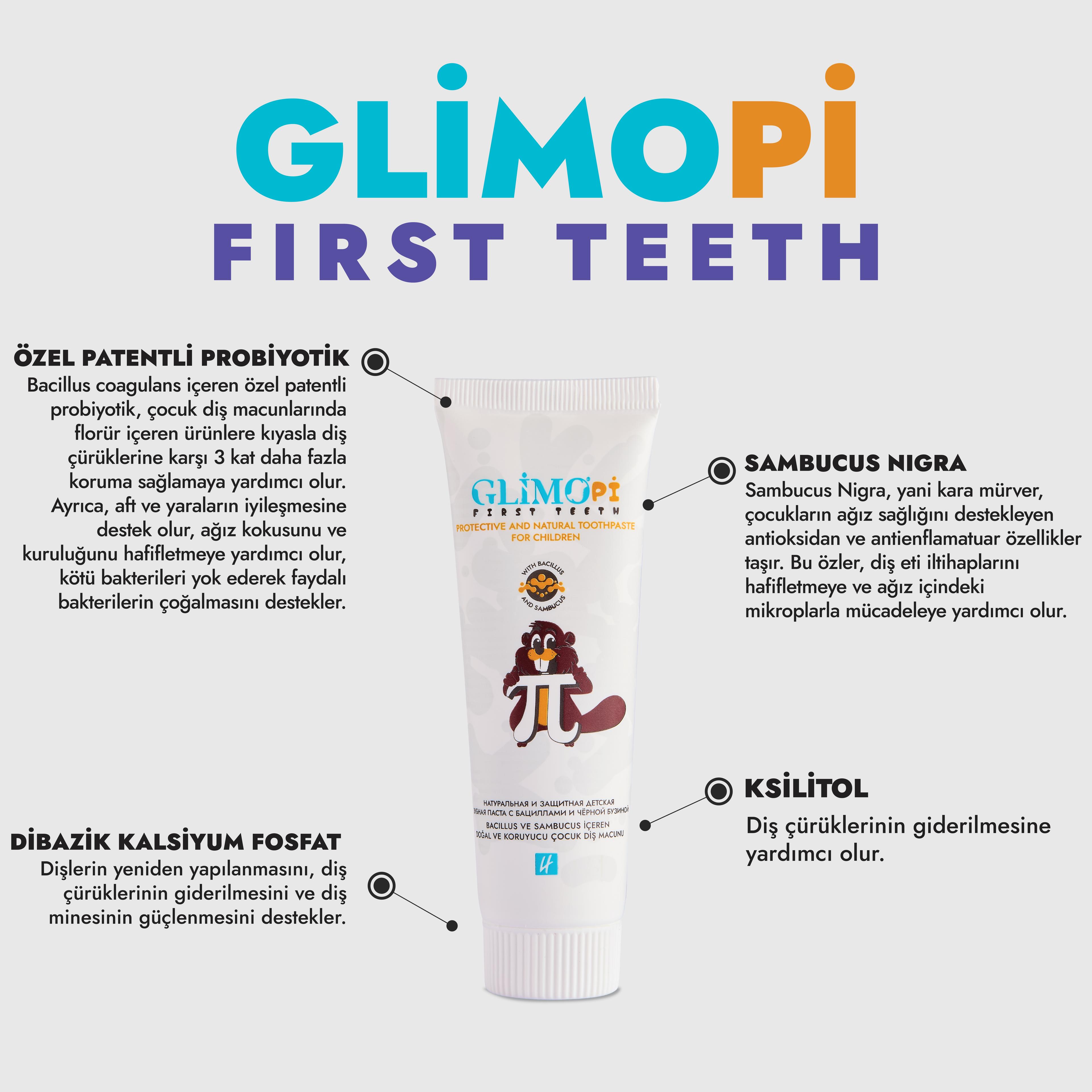 Glimo Pi First Teeth Probiyotikli Doğal Çocuk Diş Macunu 50ml