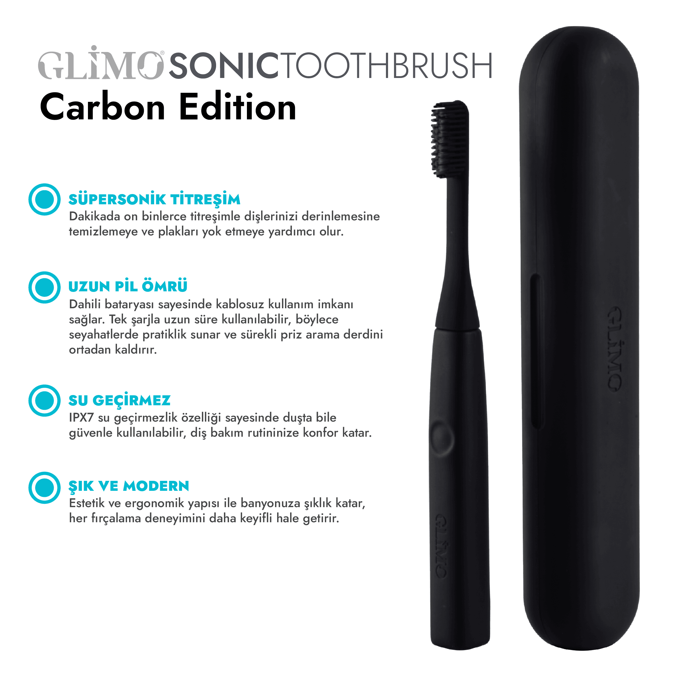 Аккумуляторная зубная щетка Glimo Sonic - Carbon Edition Set