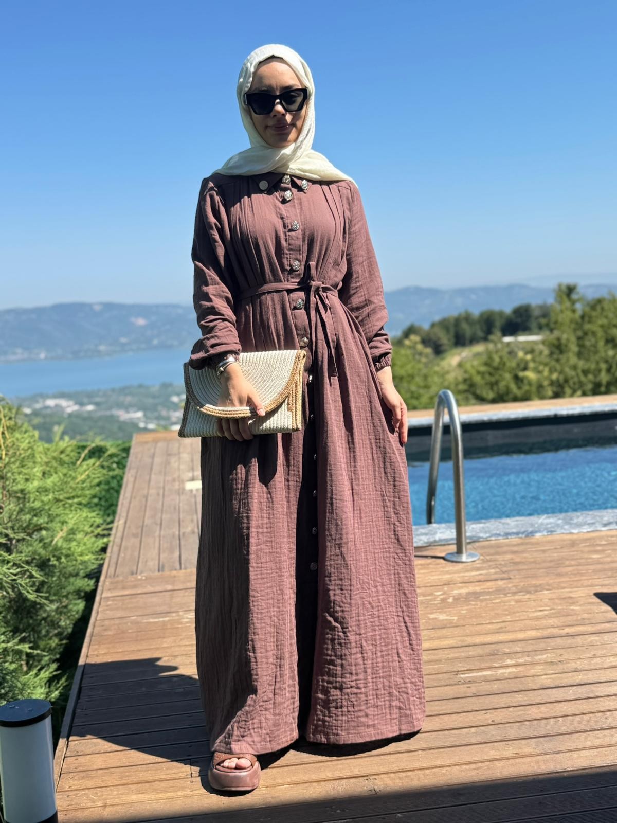 Alaçatı Müslin Elbise - Kahve