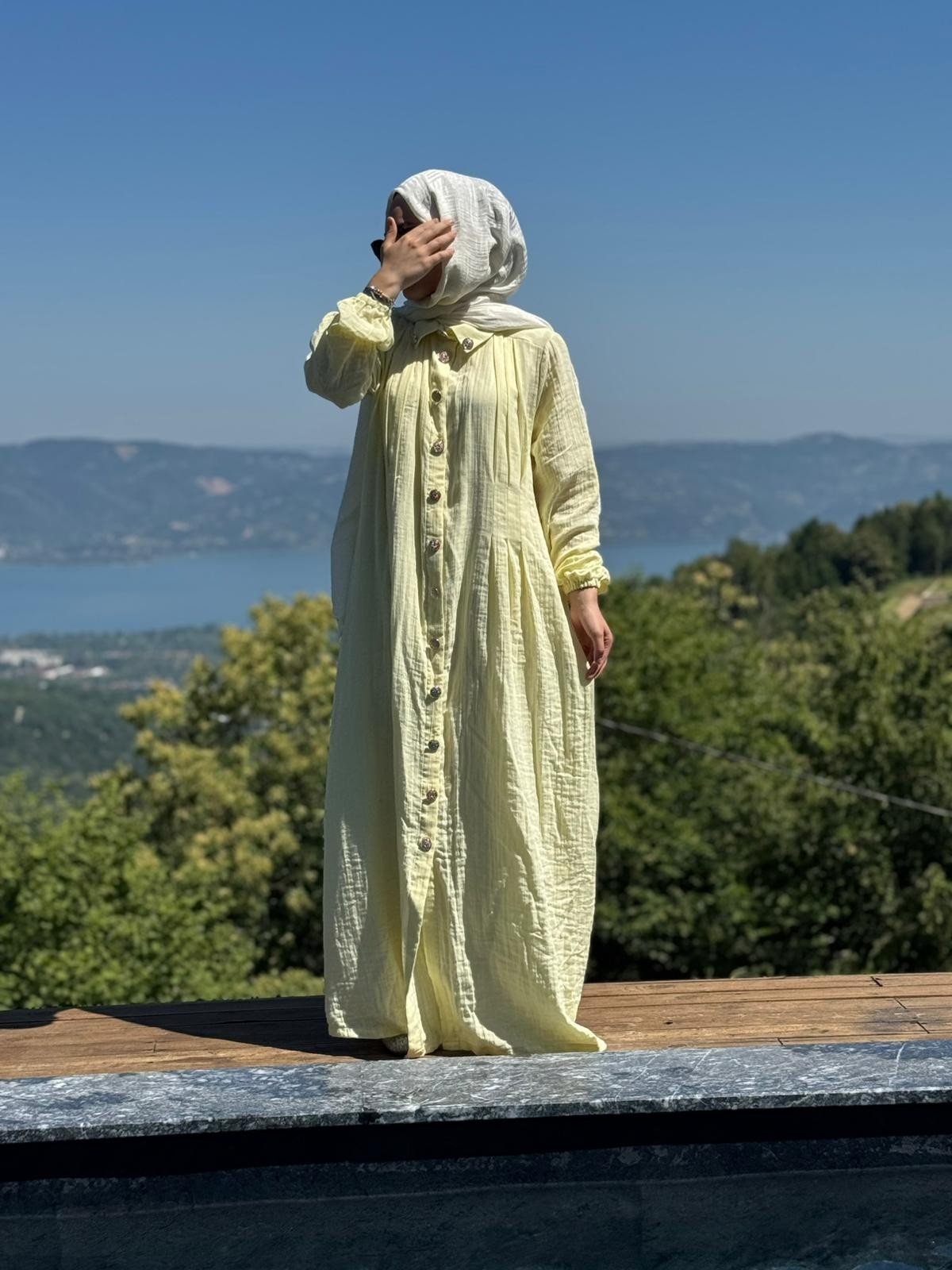 Alaçatı Müslin Elbise - Tereyağı Sarısı