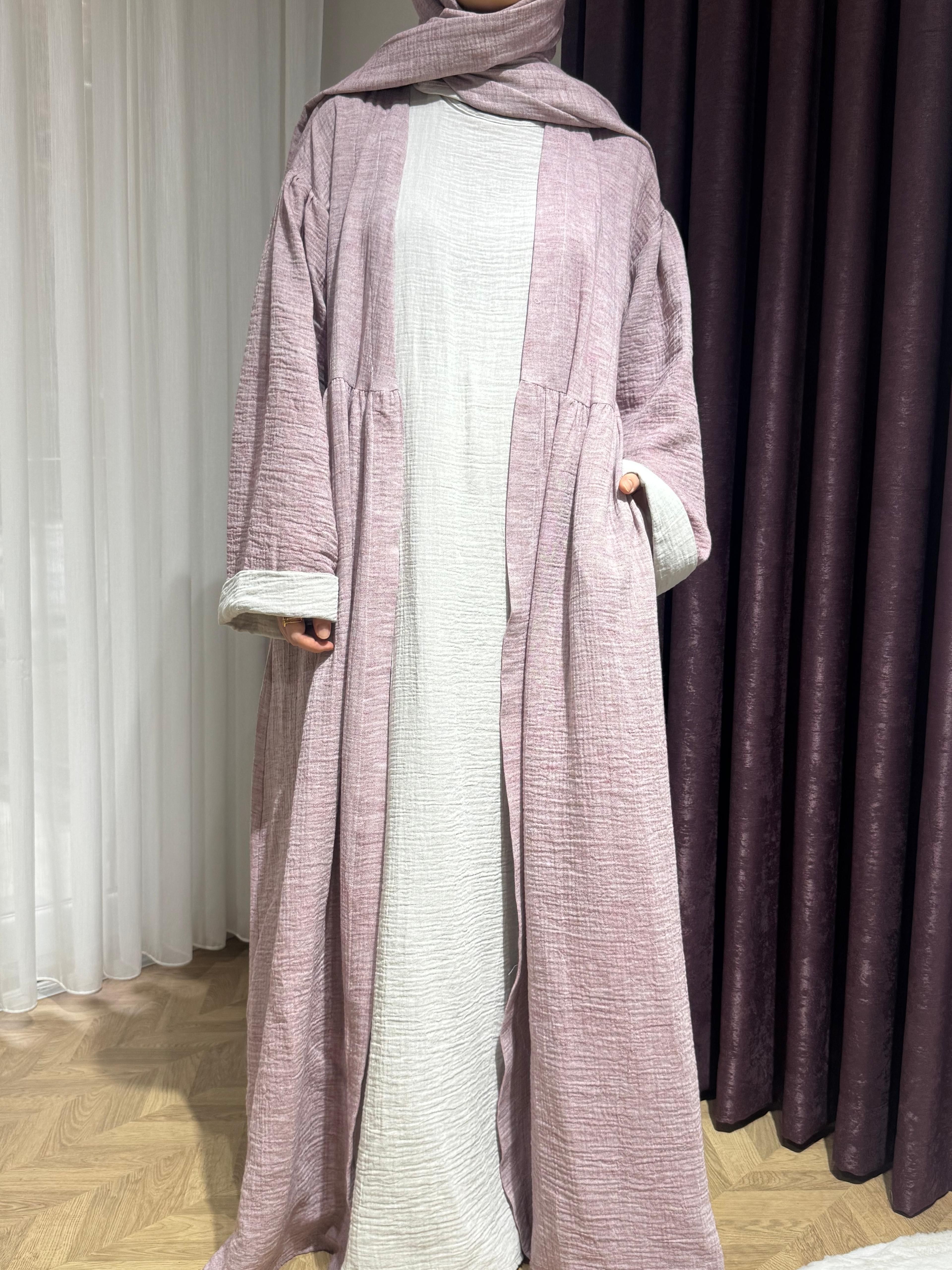 Dilruba Müslin Abaya Takım - Pastel Bordo