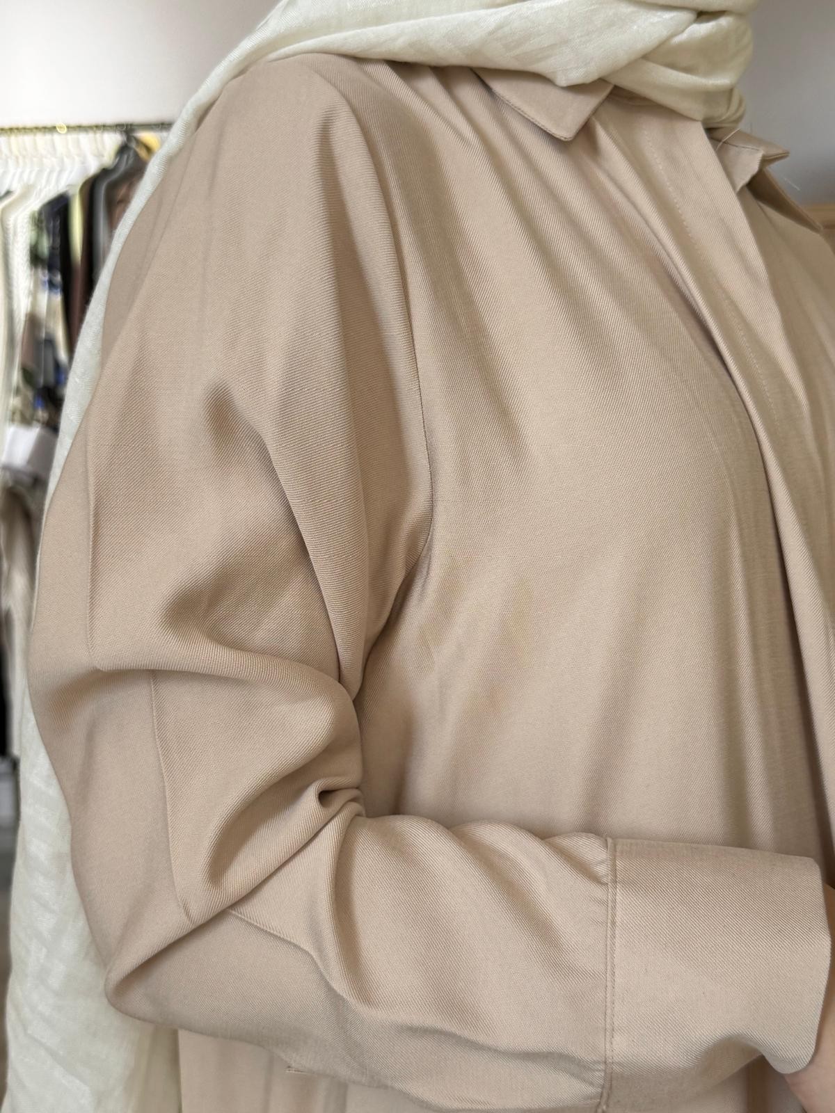 Tencel Gömlek Elbise - Bej