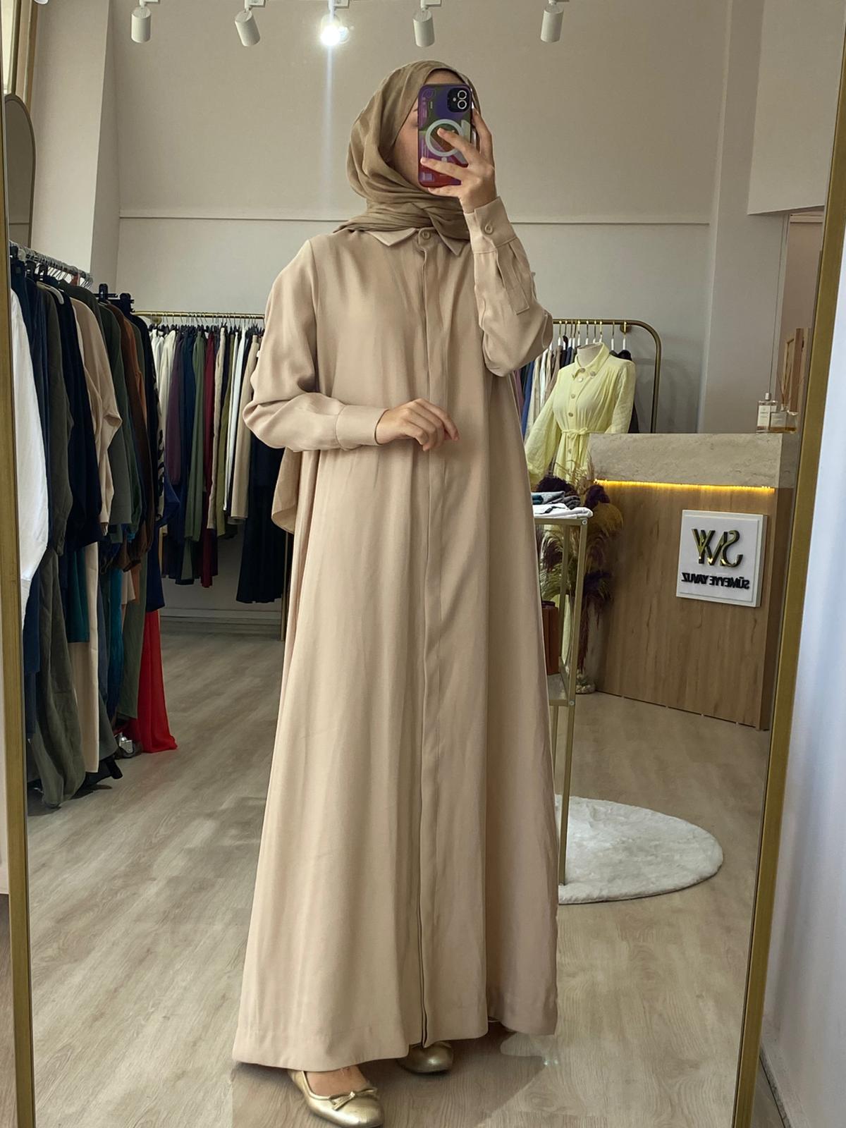 Tencel Gömlek Elbise - Bej