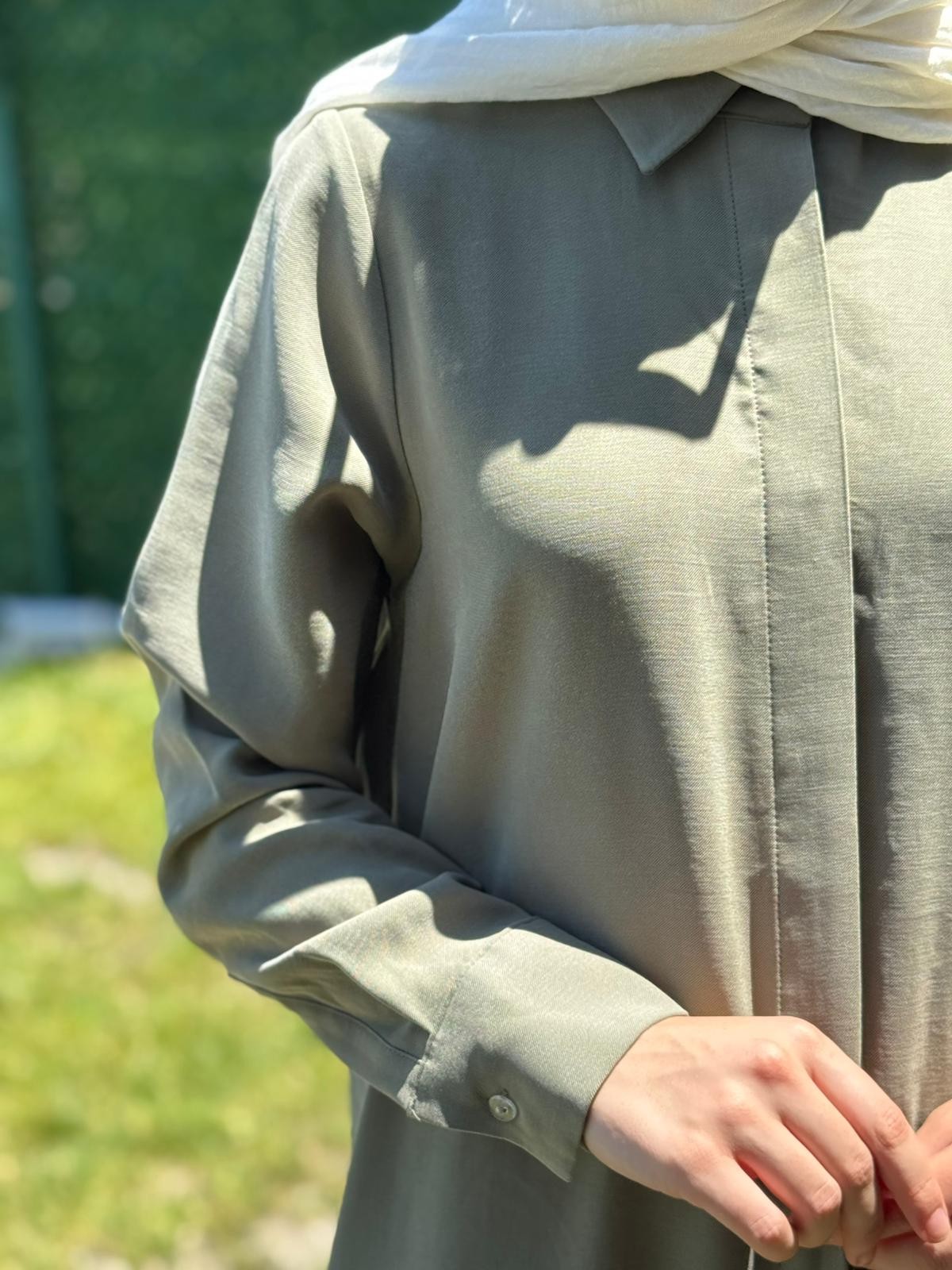 Tencel Gömlek Elbise - Açık Haki