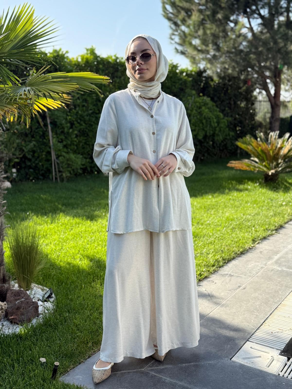 Nevra Etek Pantolon Takım  - Naturel