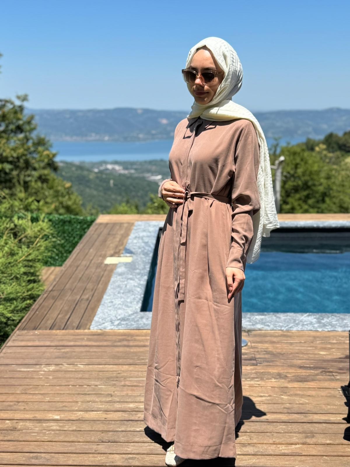 Tencel Gömlek Elbise - Mocha Kahve
