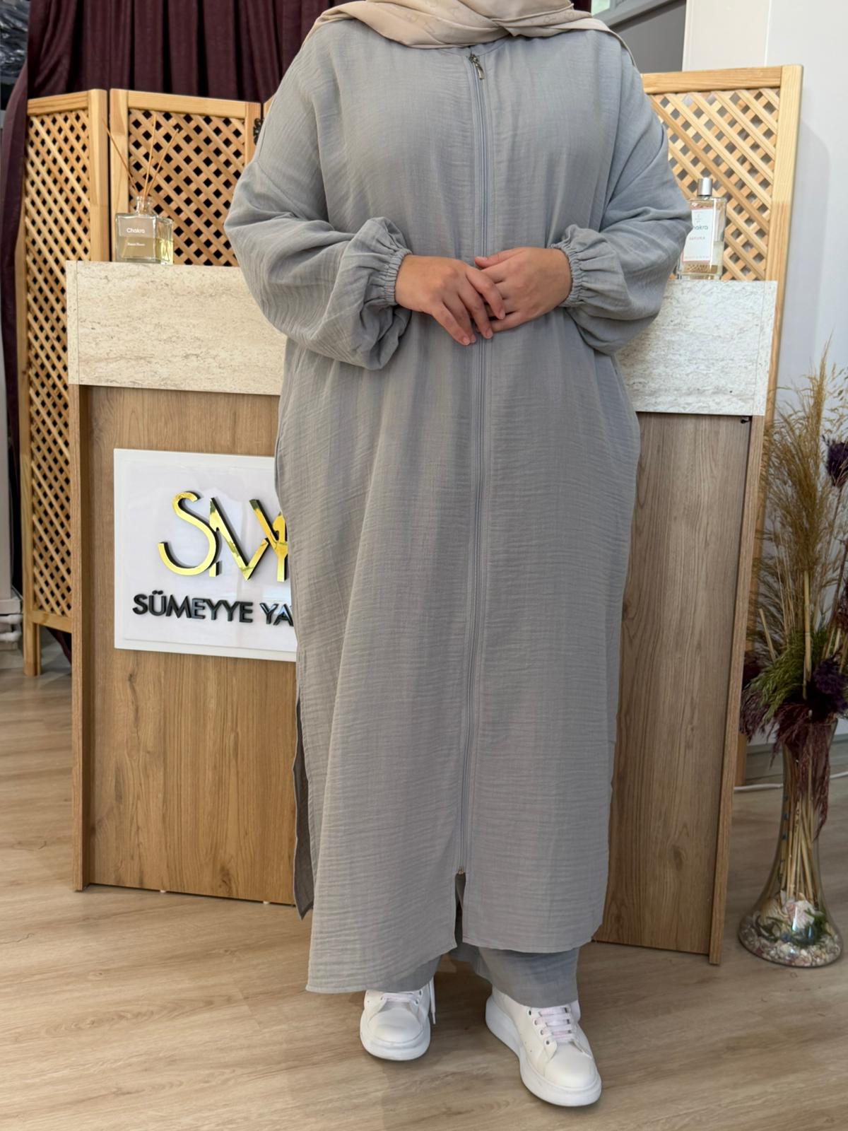 Hira Müslin Takım - Açık Gri