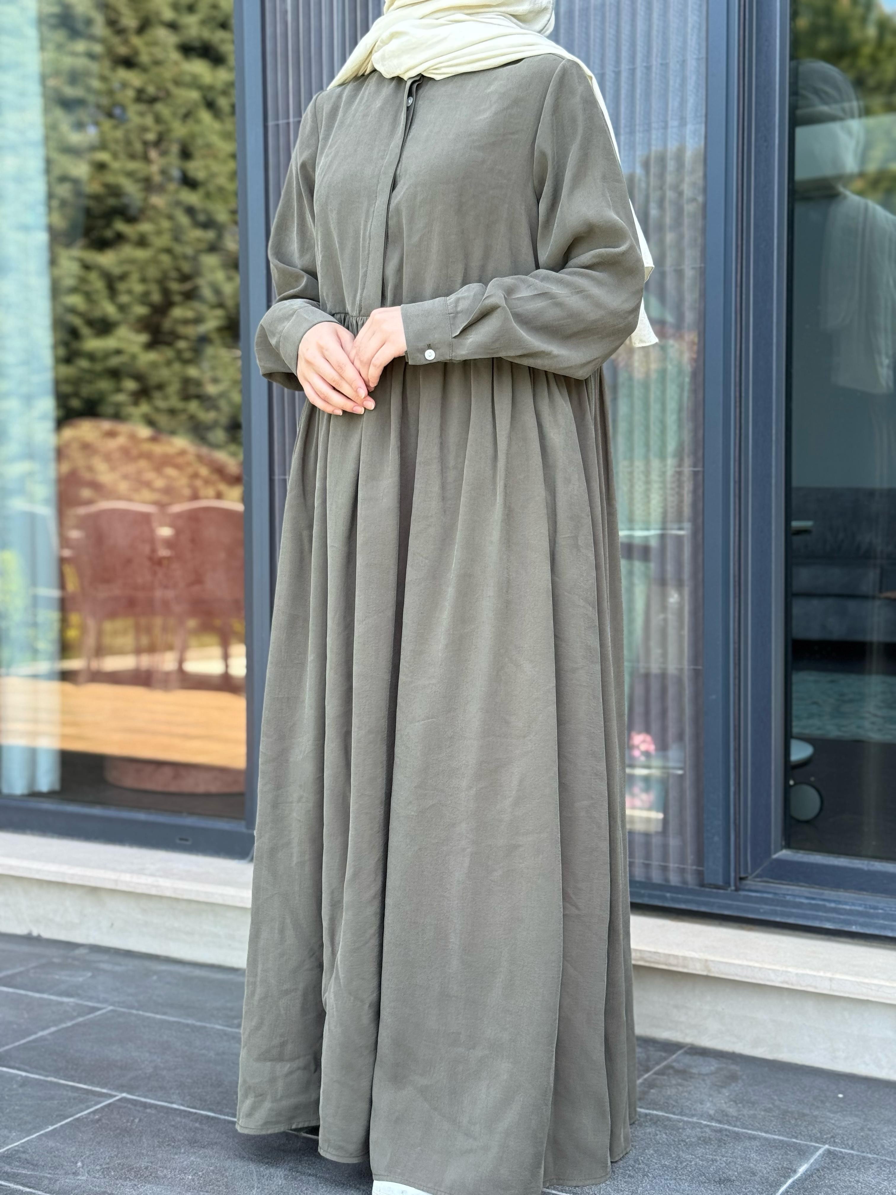Modal Tesettür Elbise - Haki