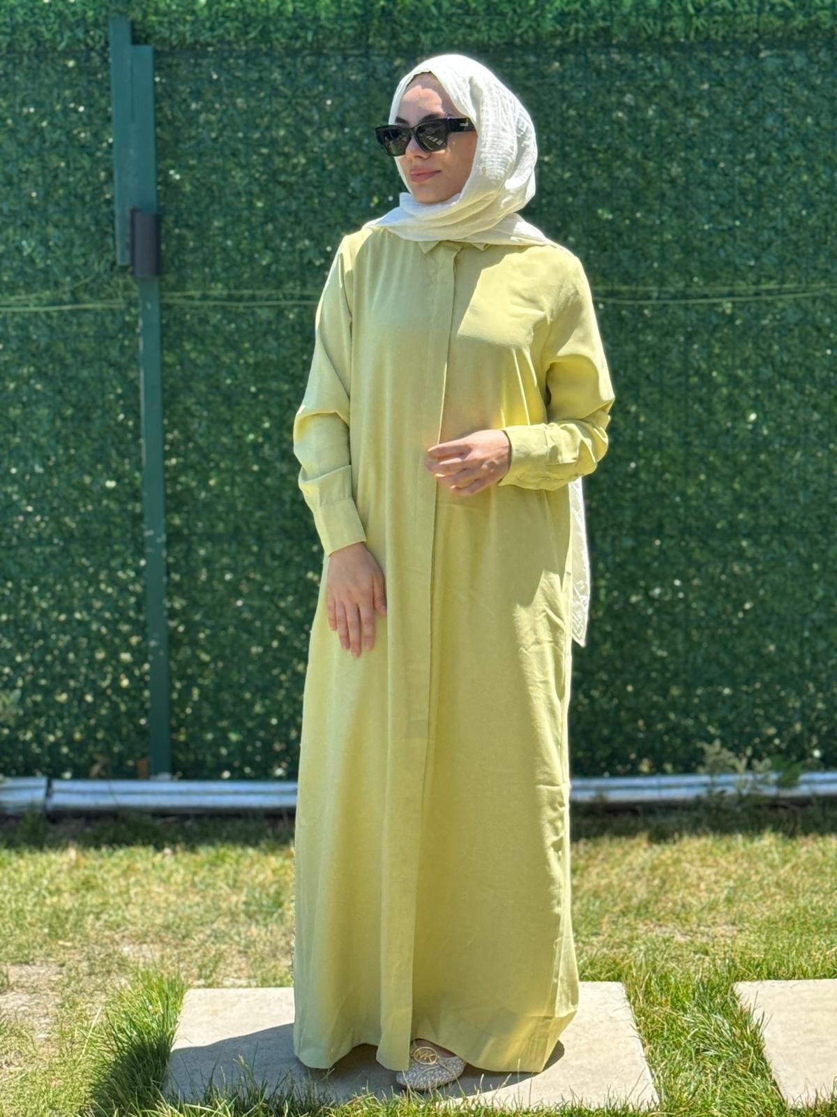 Tencel Gömlek Elbise - Lime