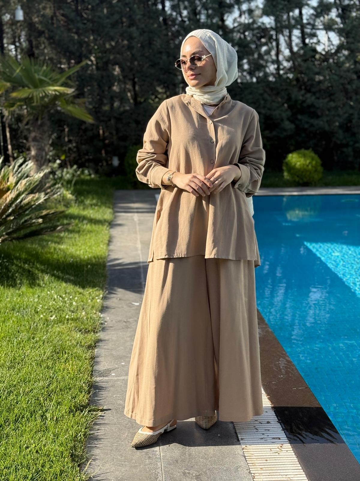 Nevra Etek Pantolon Takım  - Bej