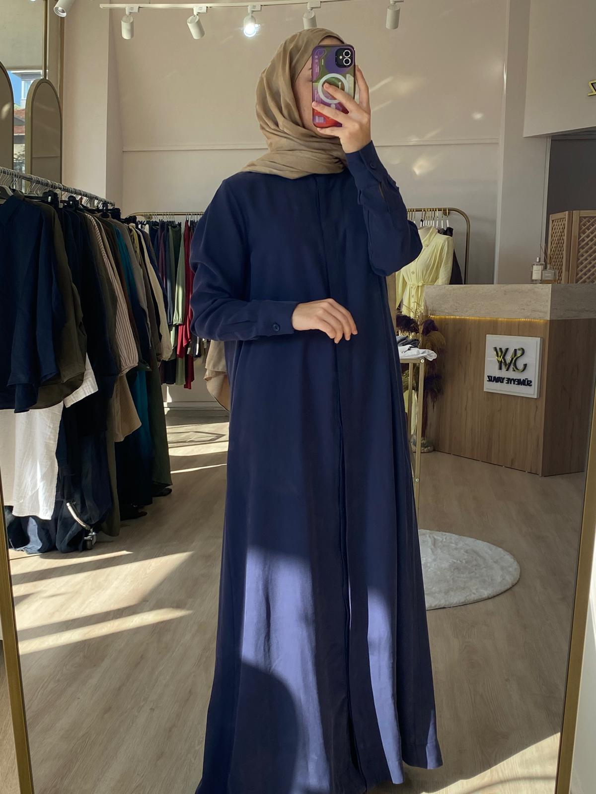 Tencel Gömlek Elbise - Lacivert