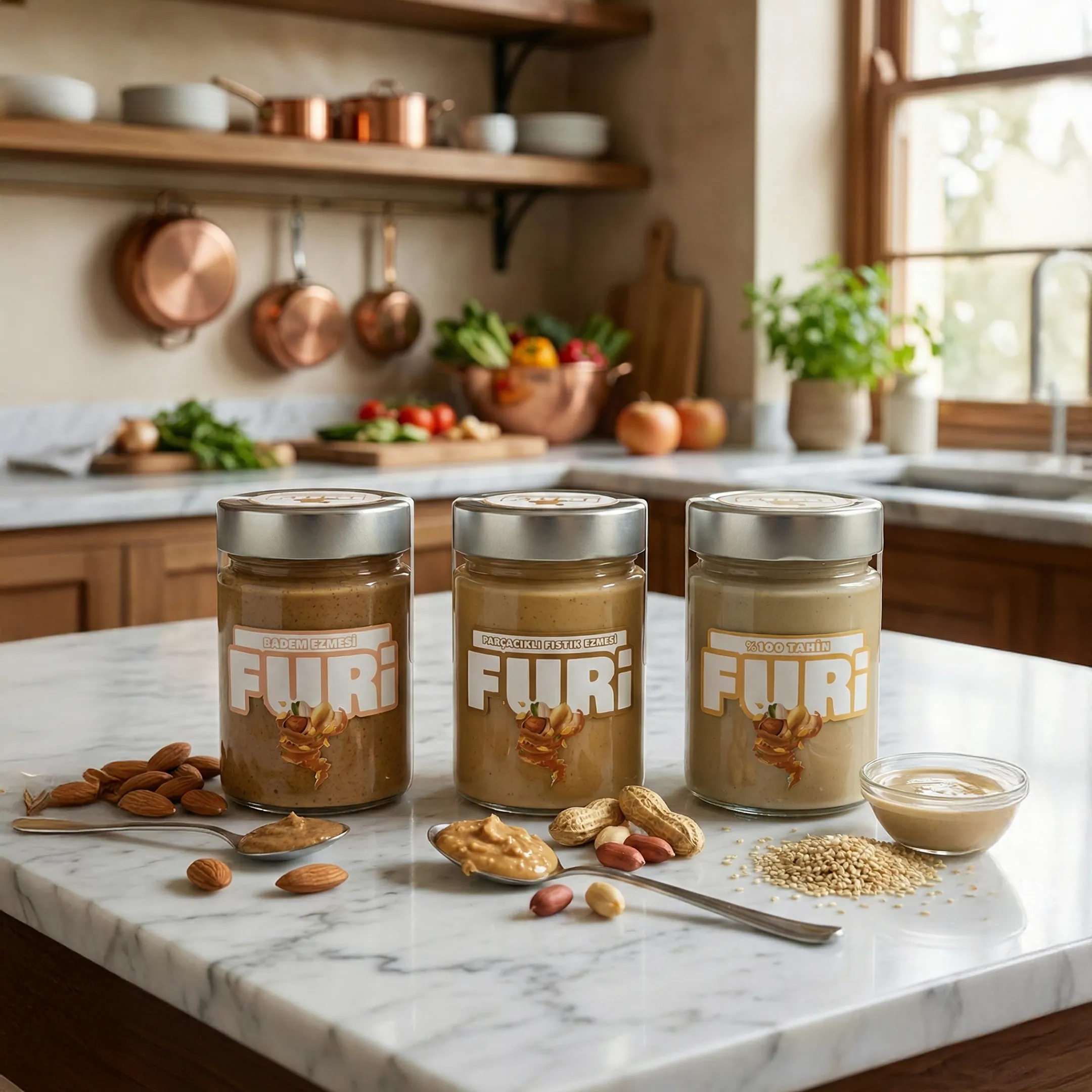 300g (Badem Ezmesi + Parçacıklı Fıstık Ezmesi + Tahin)