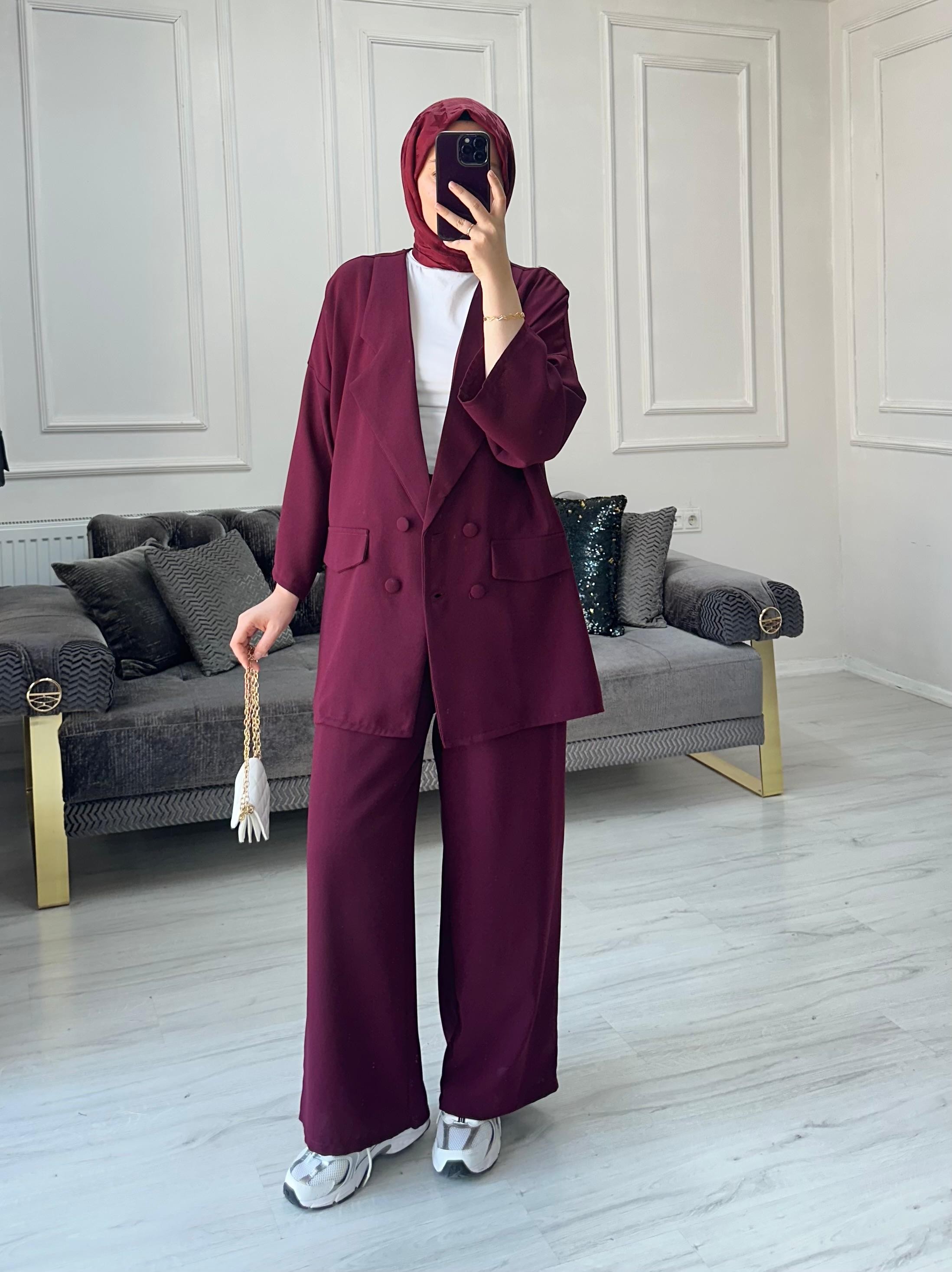 Kruvaze Krep İkili Takım - Bordo
