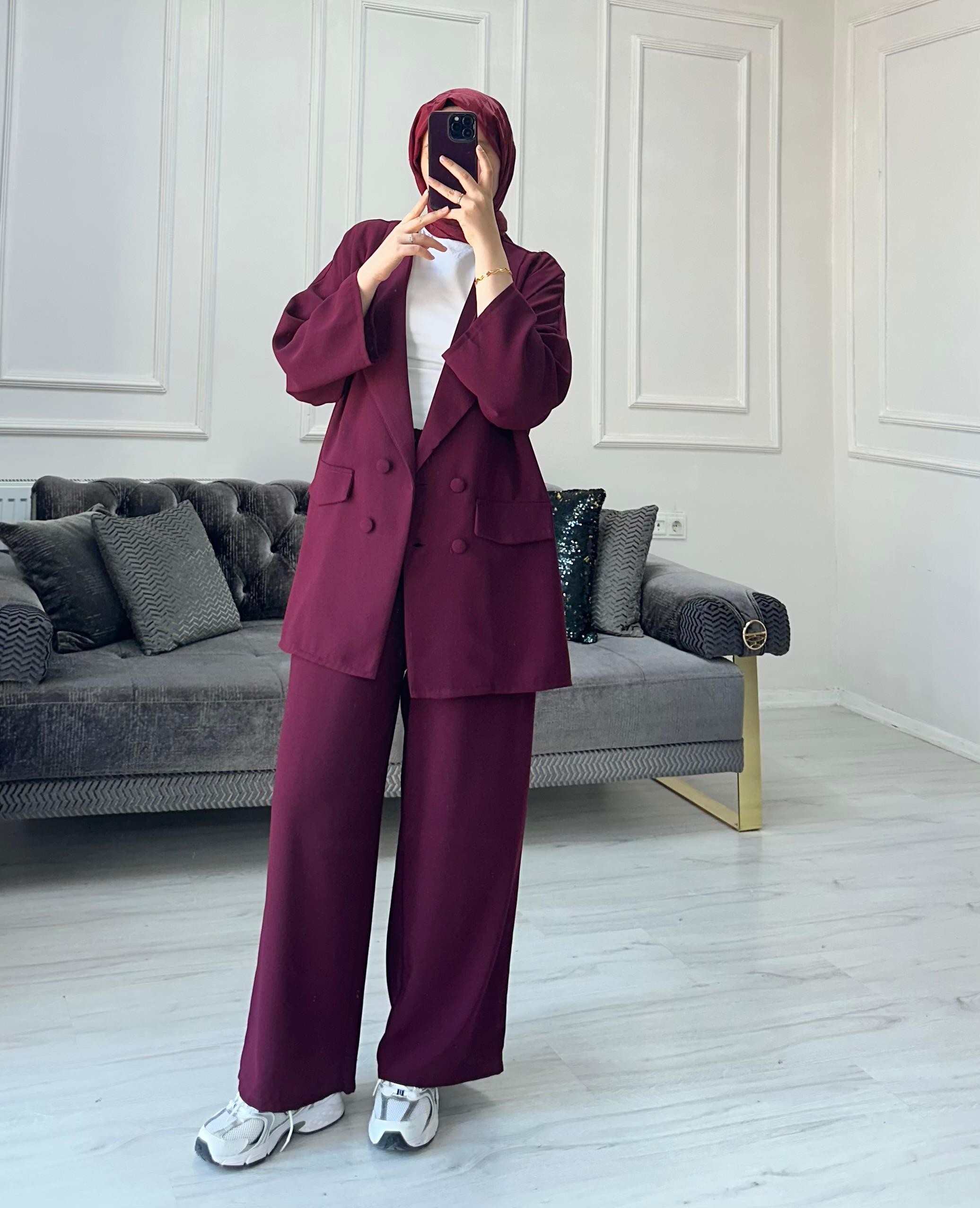 Kruvaze Krep İkili Takım - Bordo