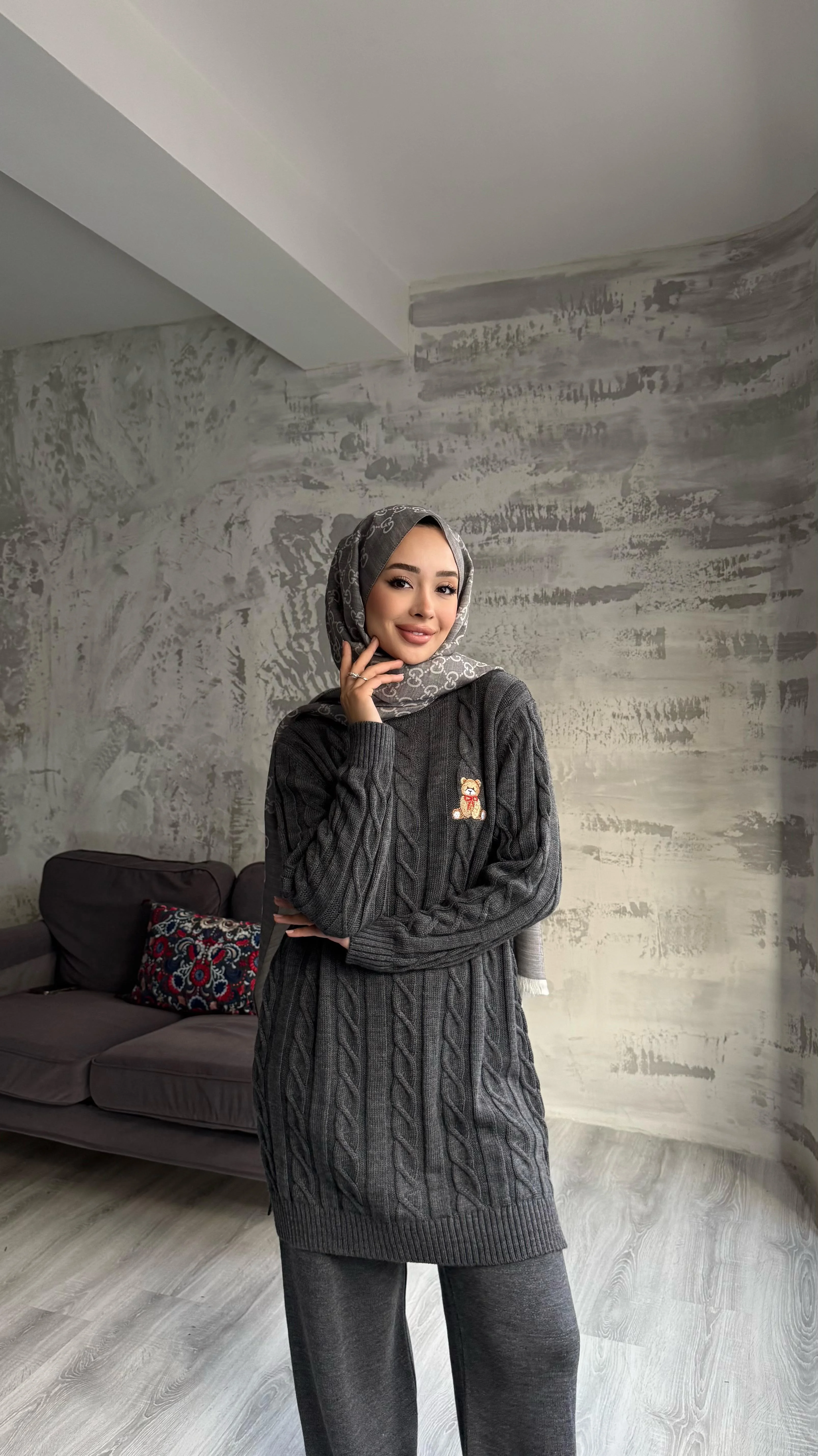 Teddy İkili Takım - Antrasit