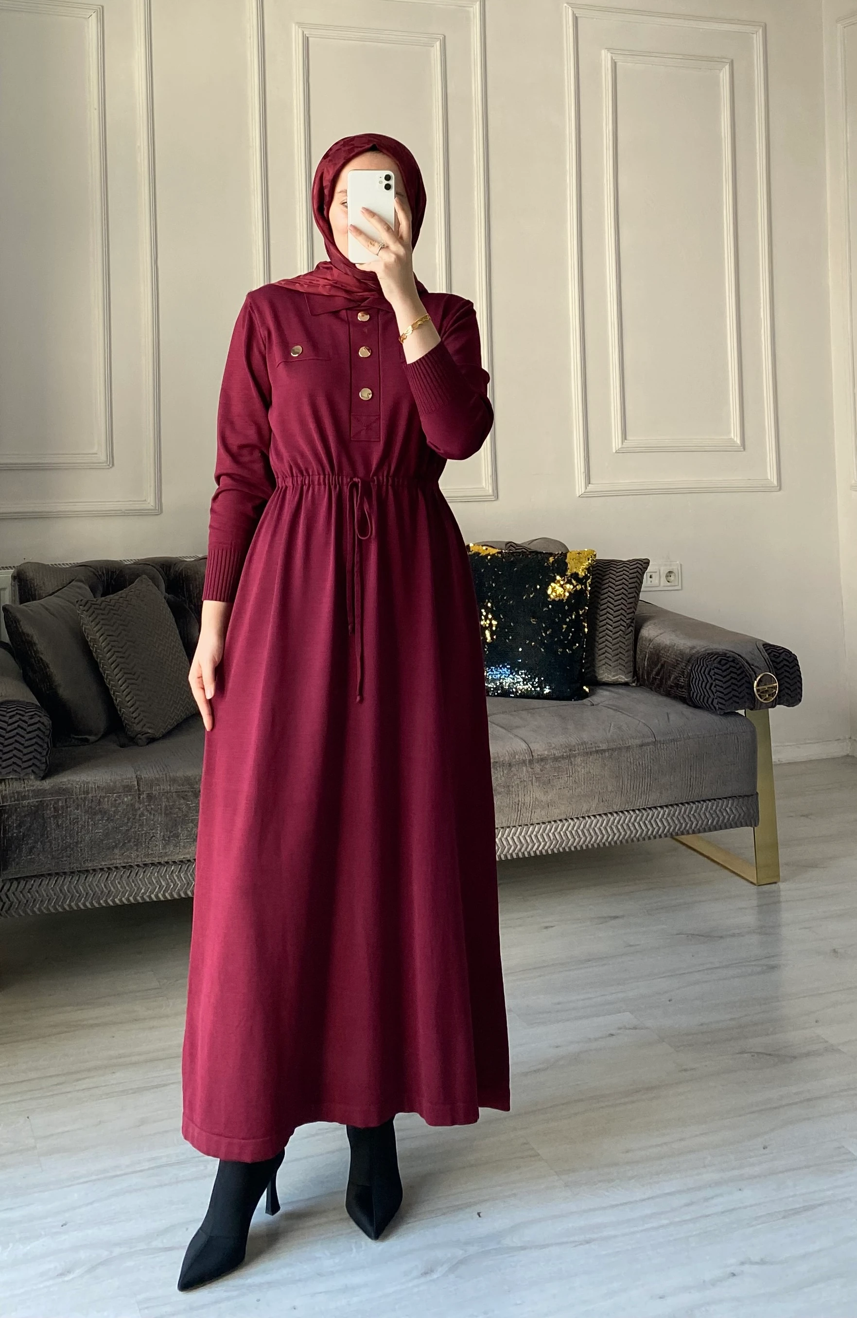 Benna Merserize Elbise - Bordo