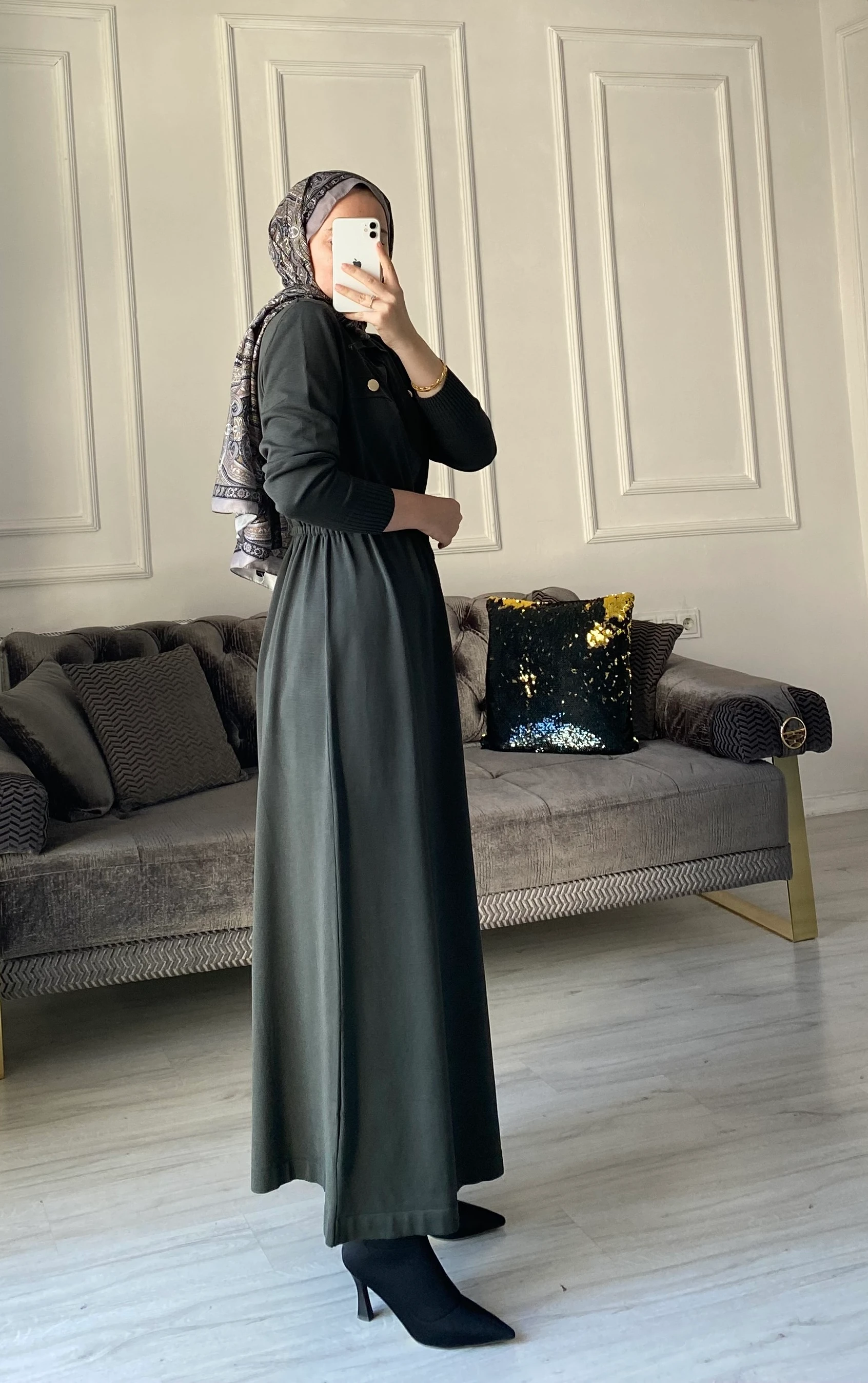 Benna Merserize Elbise - Haki