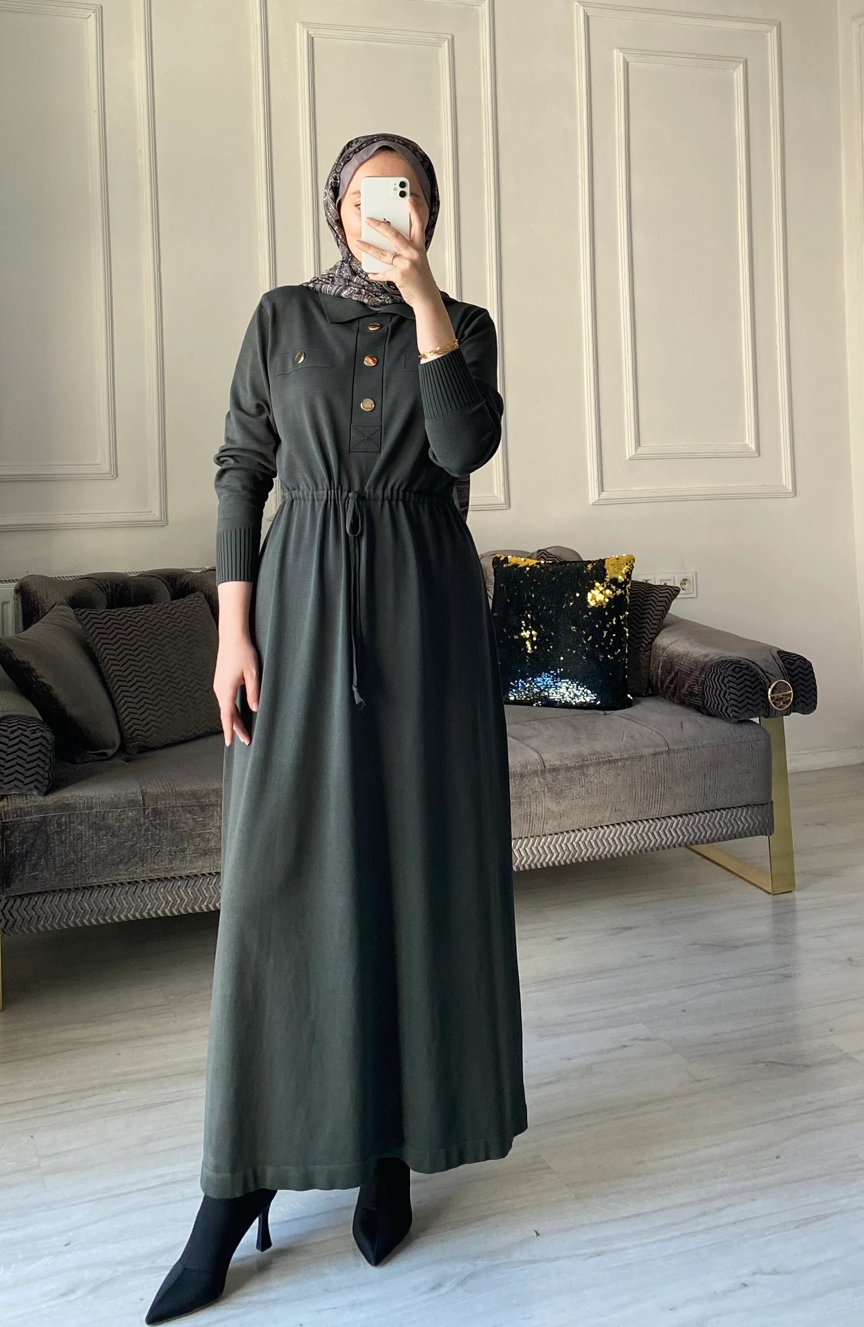 Benna Merserize Elbise - Haki