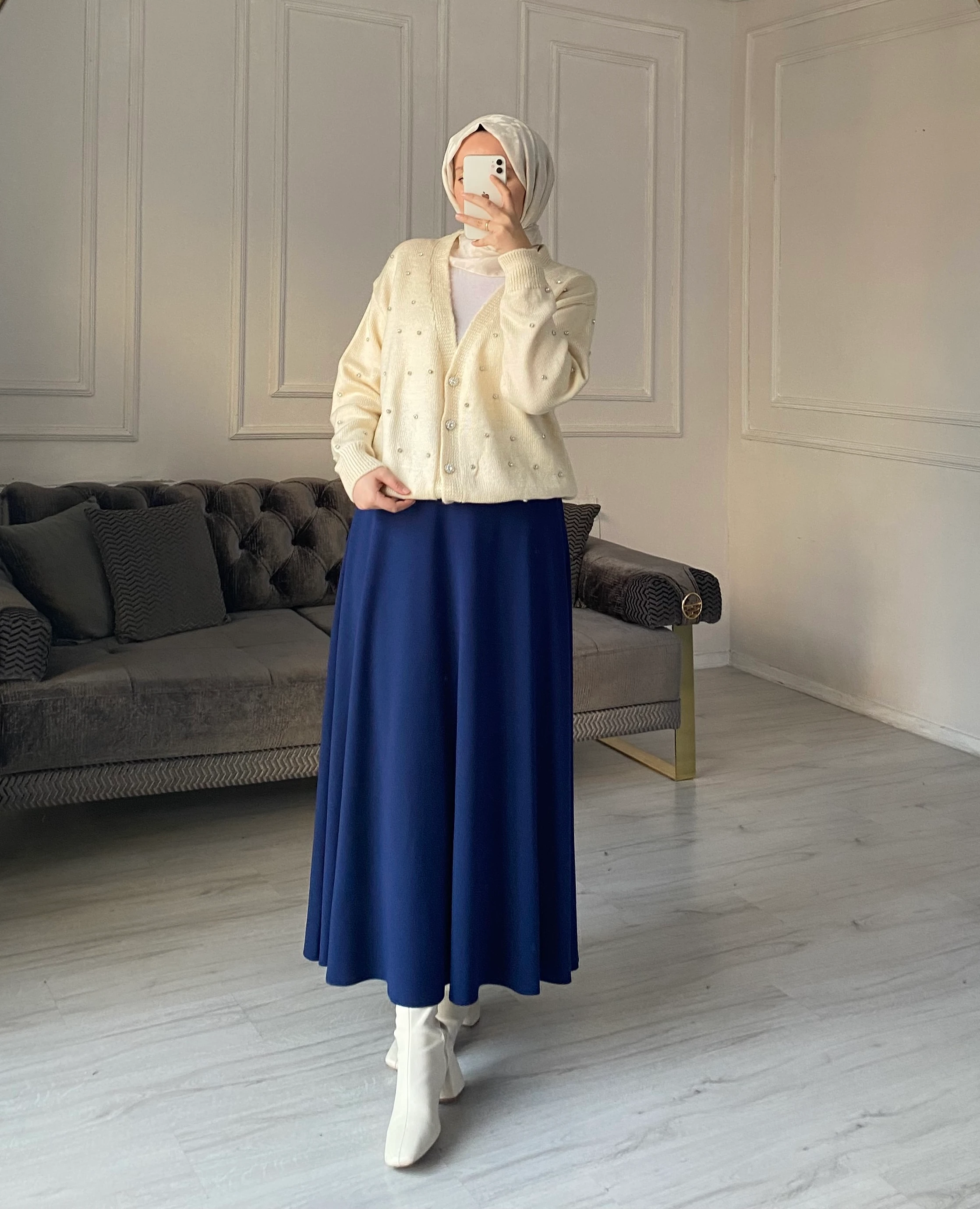 Tiana Taşlı Triko Hırka - Ekru