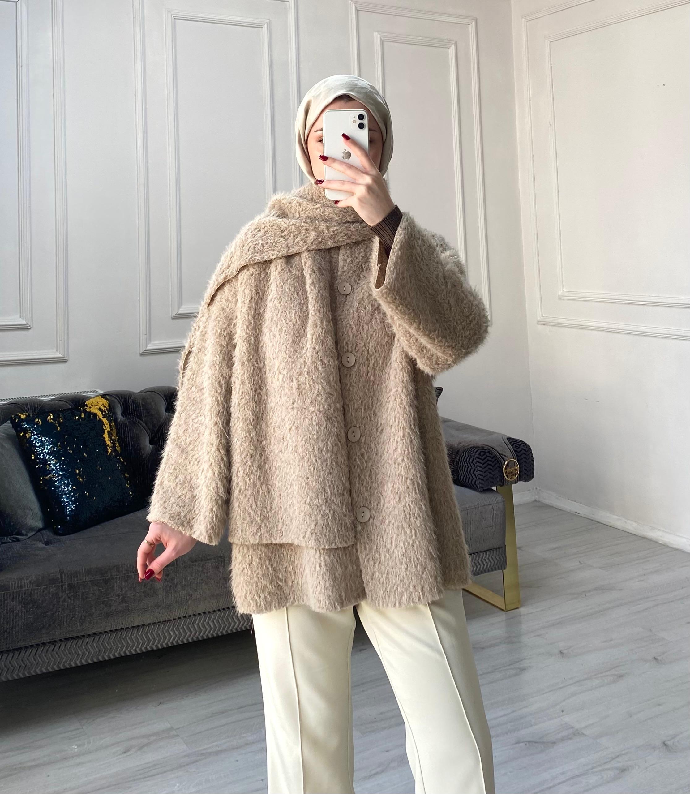 Luna Atkılı Peluş Ceket - Toprak