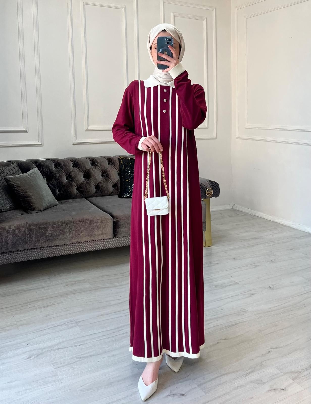 Mely Merserize Elbise - Bordo