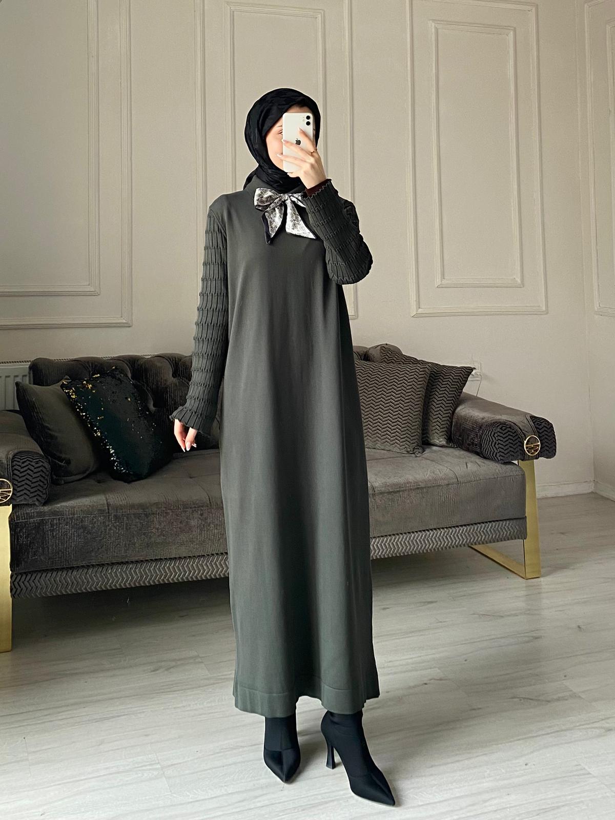 Lima Fular Detaylı Elbise - Haki