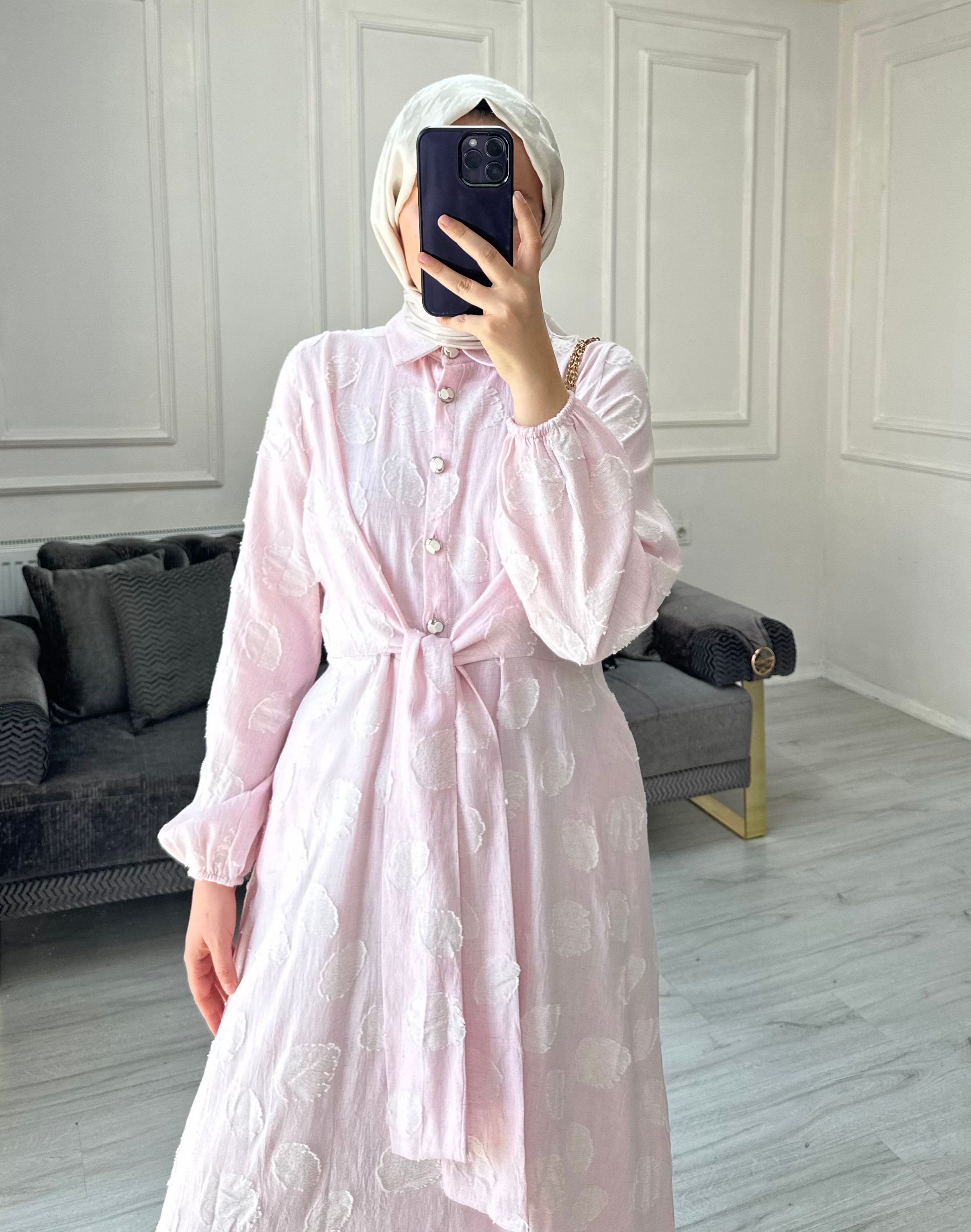 Özel Tasarım Keten Elbise - Pembe