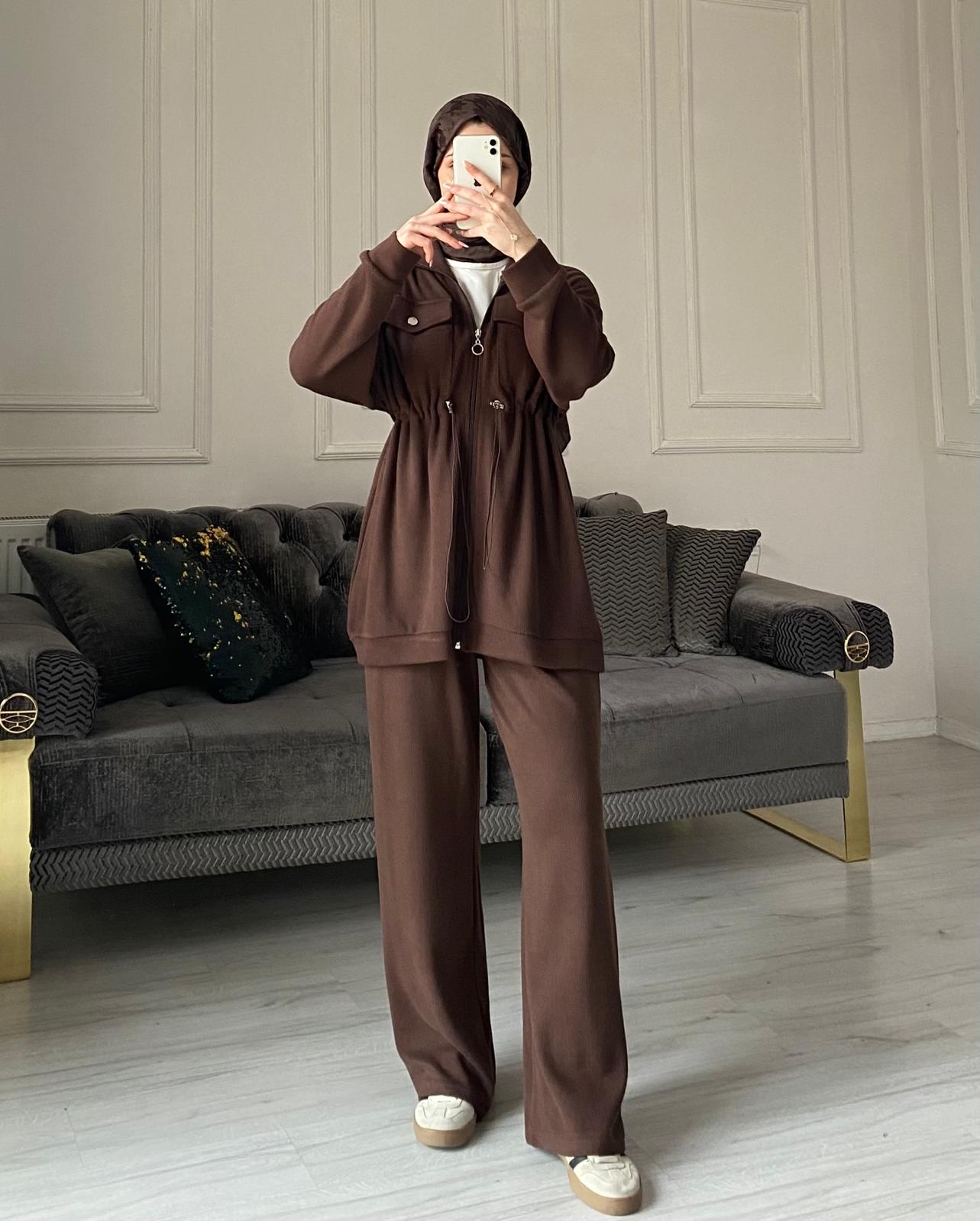 Mia Pantolonlu İkili Takım - Acı Kahve