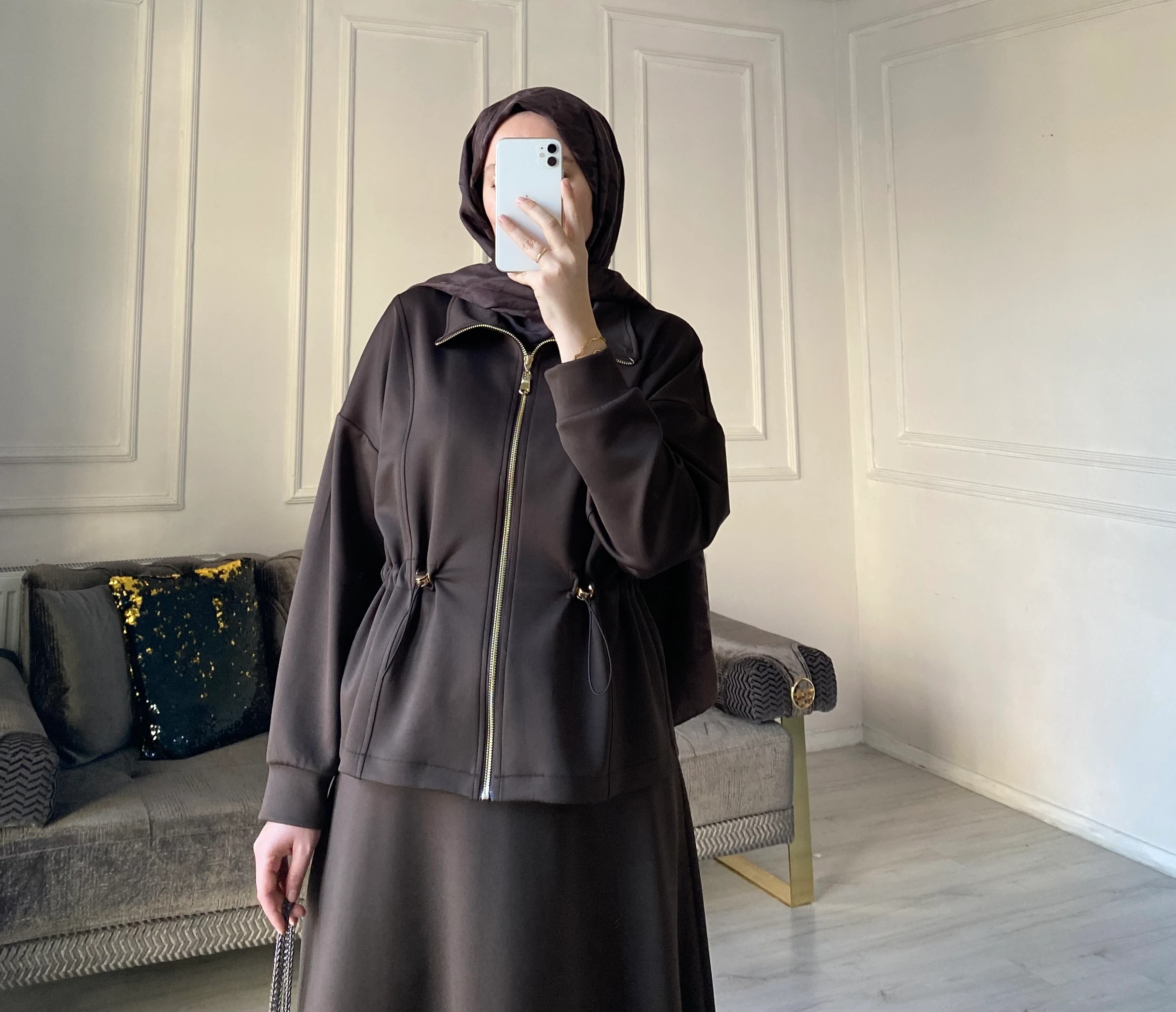 Leyla Scuba Etekli Takım - Kahve