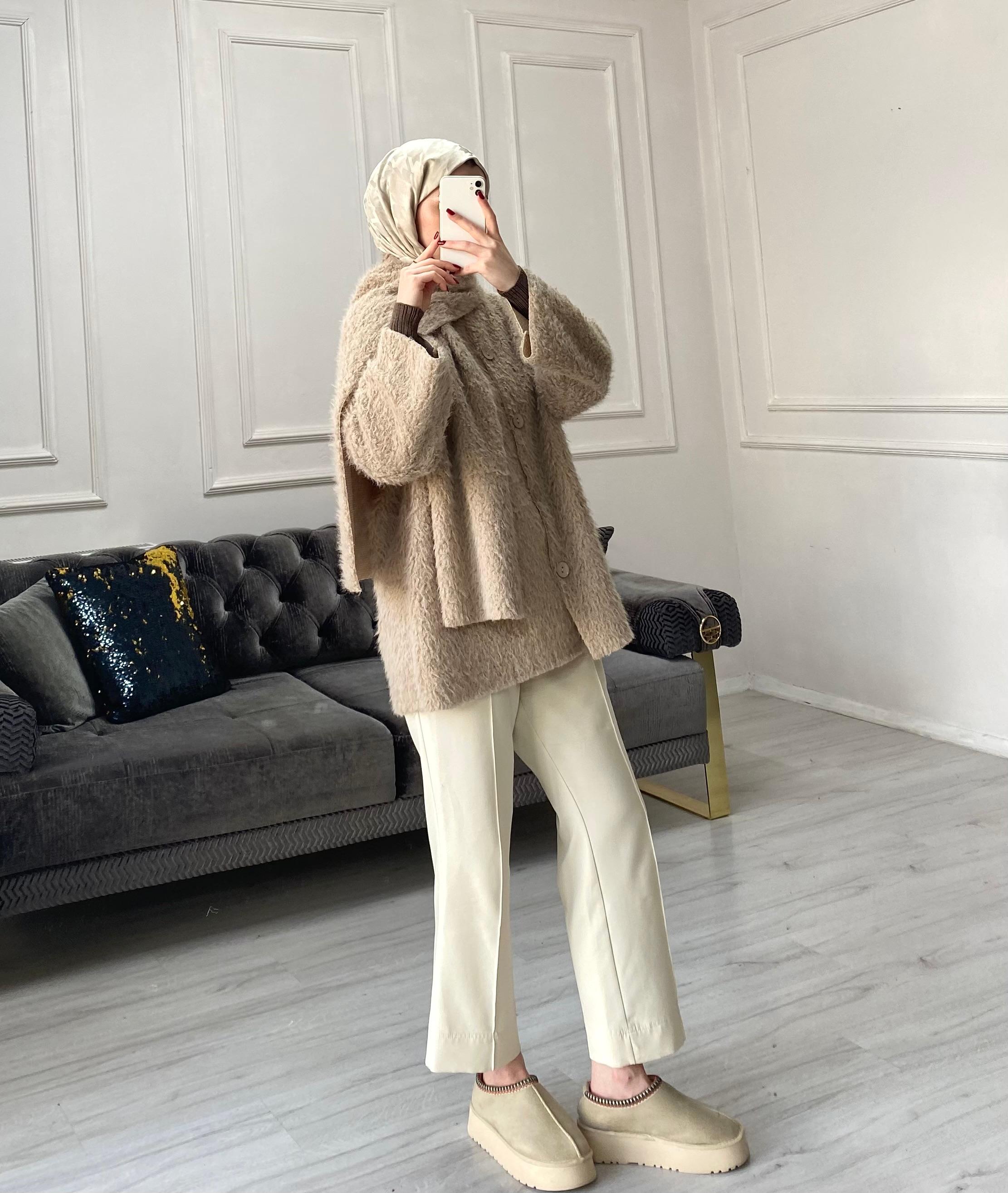 Luna Atkılı Peluş Ceket - Toprak