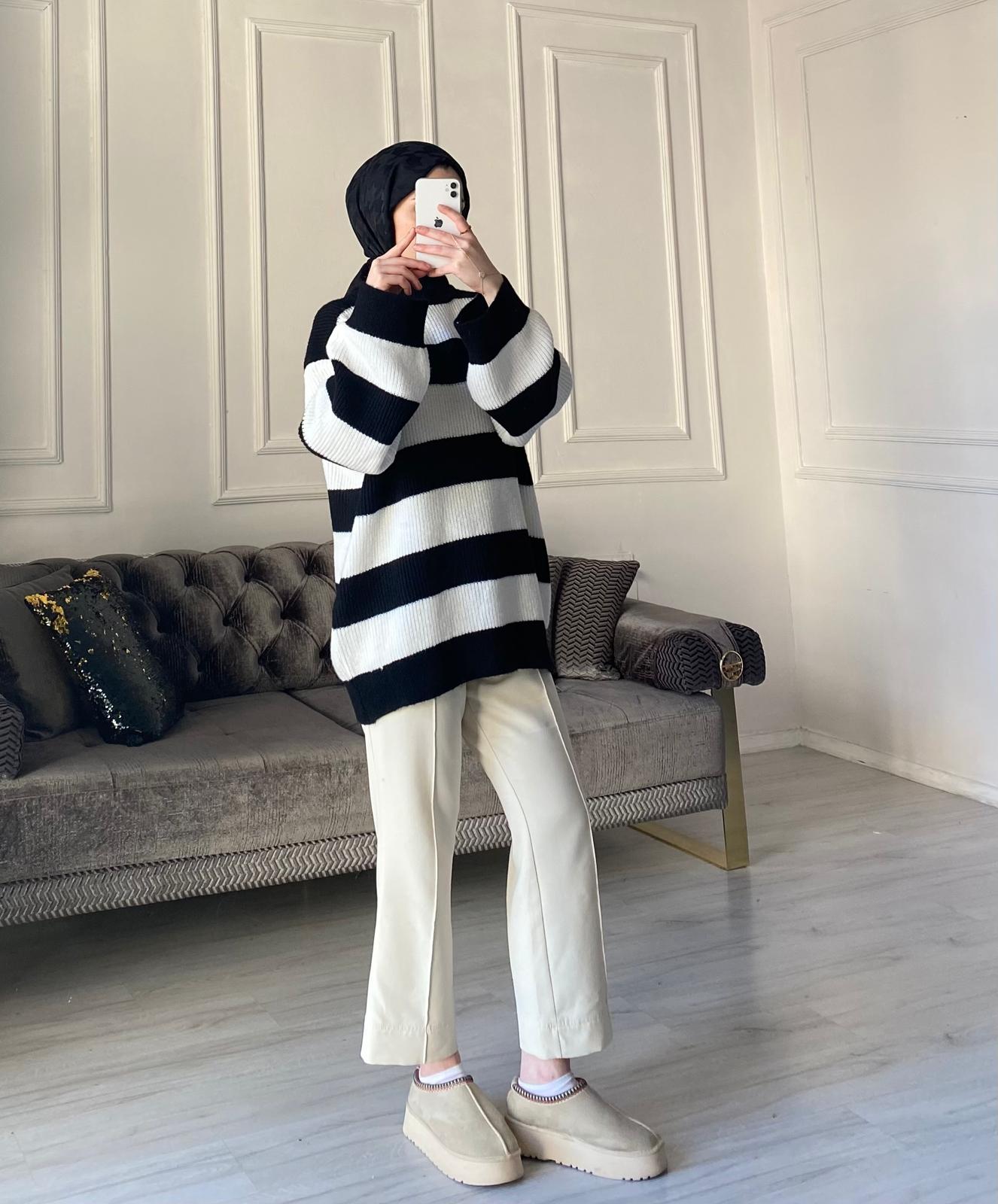 Lola Çizgili Kazak - Siyah