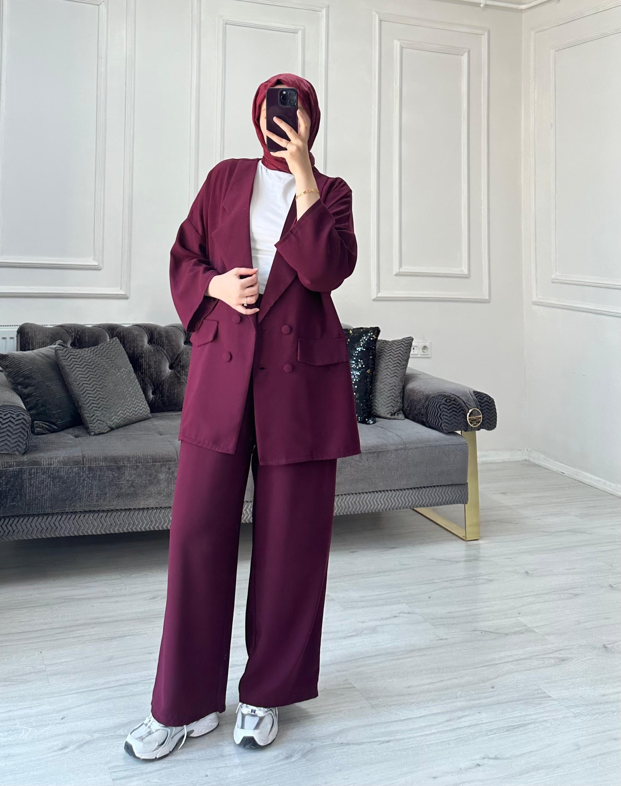 Kruvaze Krep İkili Takım - Bordo