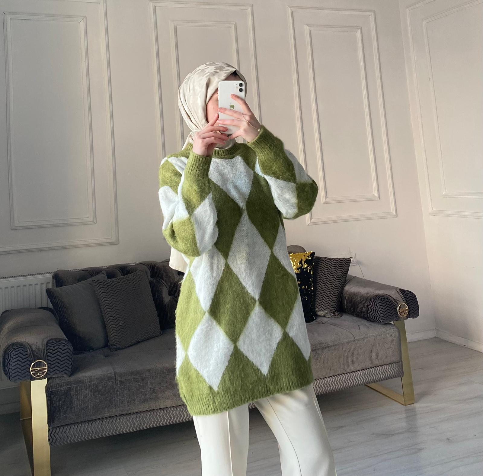 Baklava Desen Premium Kalite Kazak - Haki