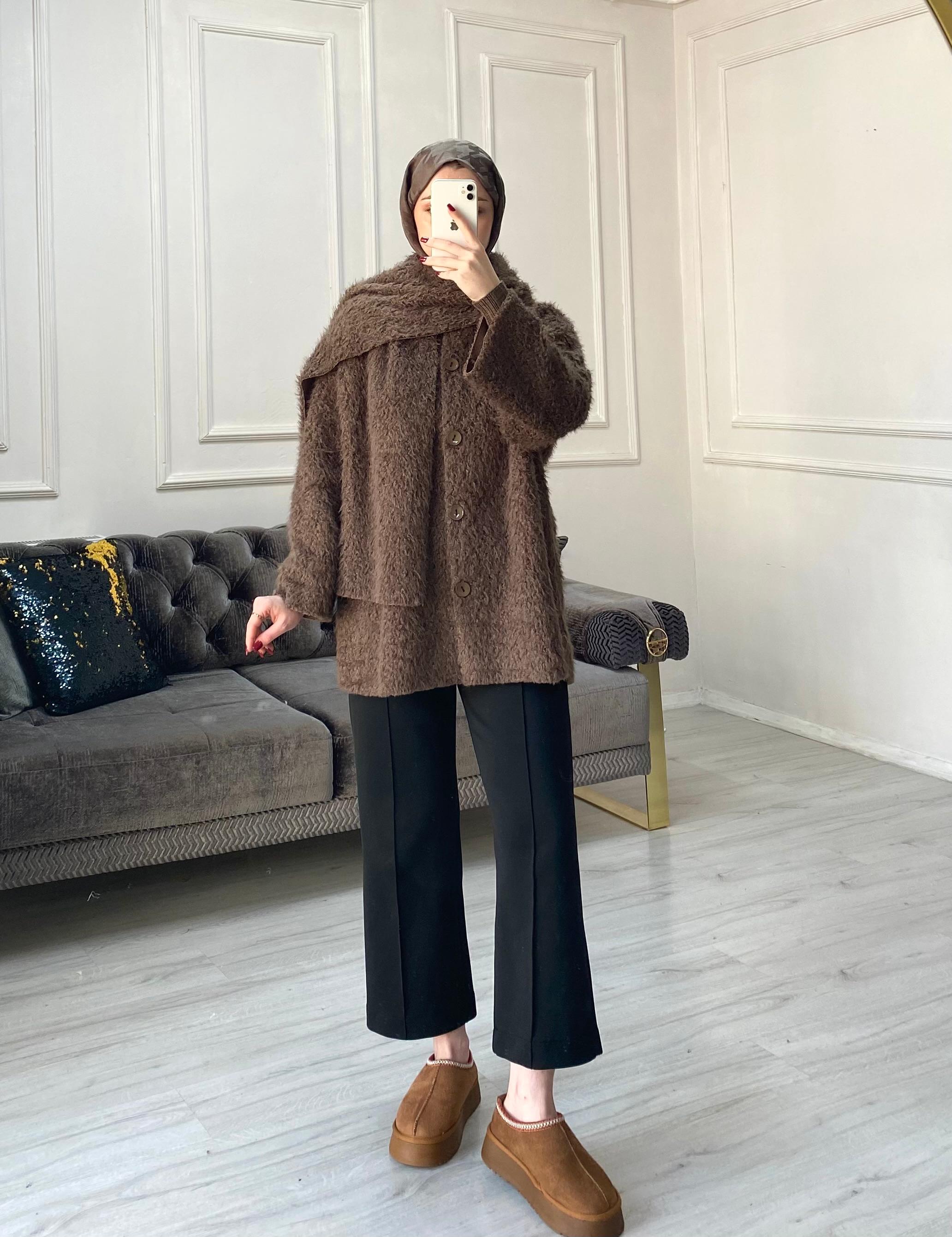 Luna Atkılı Peluş Ceket - Kahve