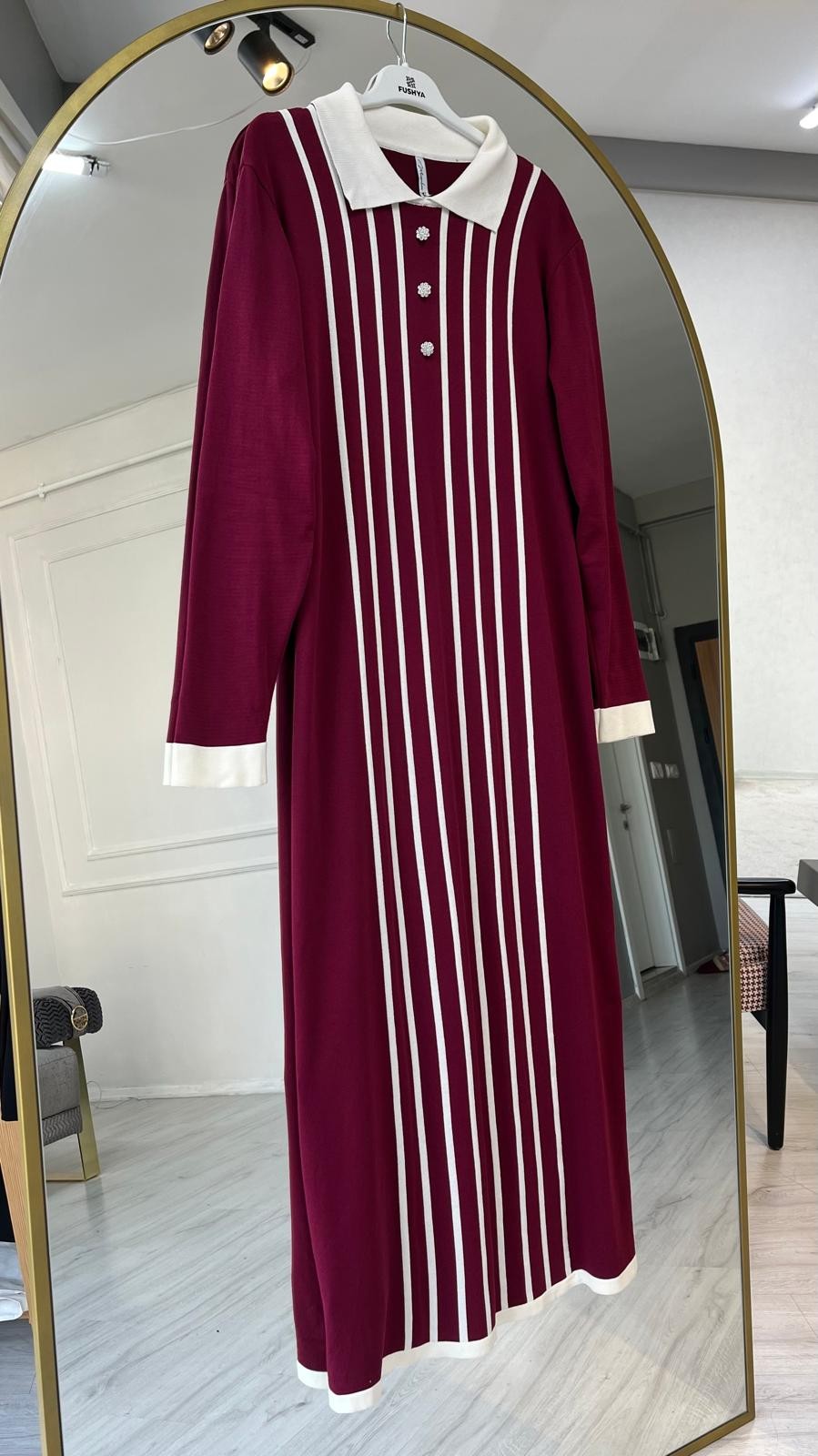 Mely Merserize Elbise - Bordo