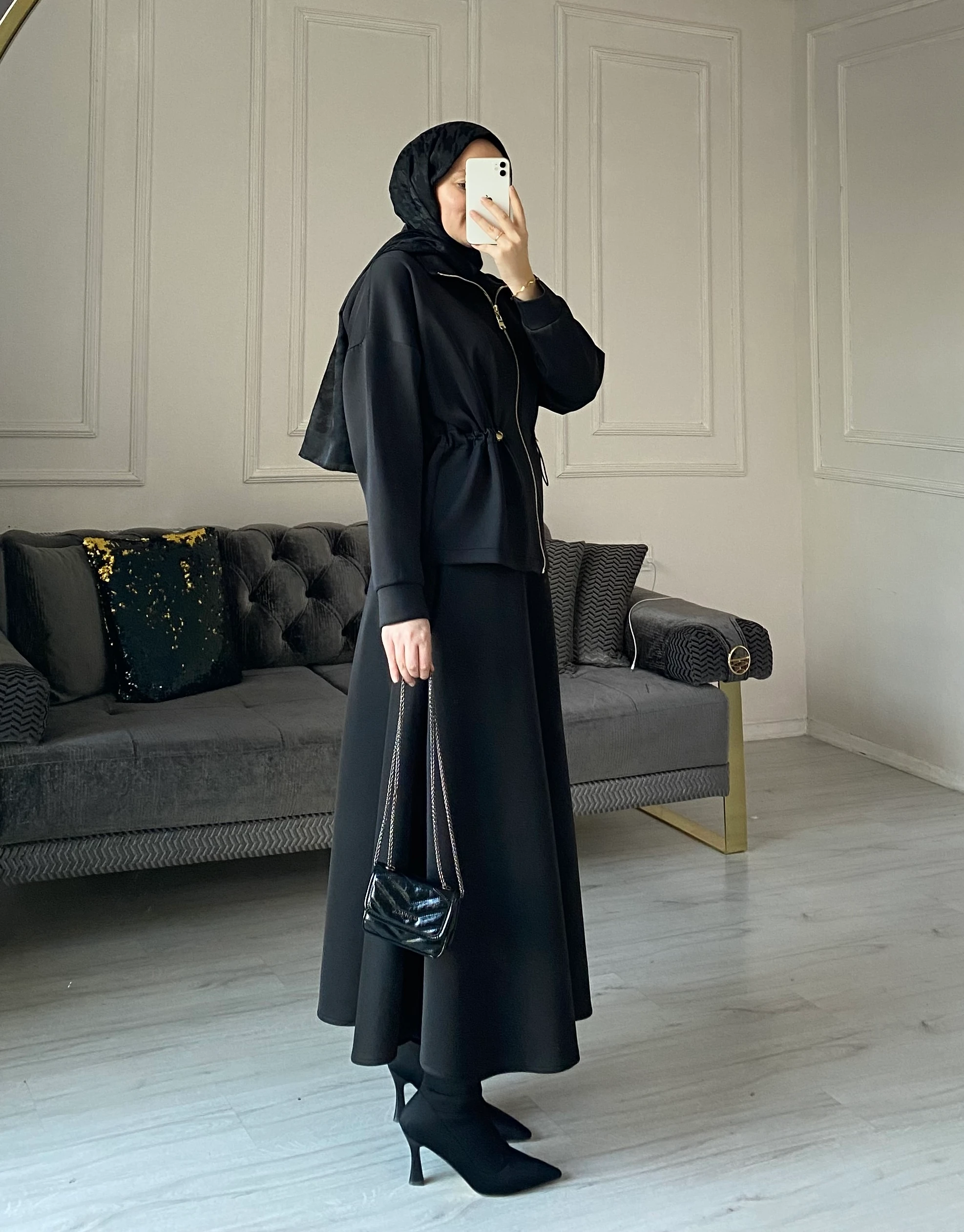 Leyla Scuba Etekli Takım - Siyah