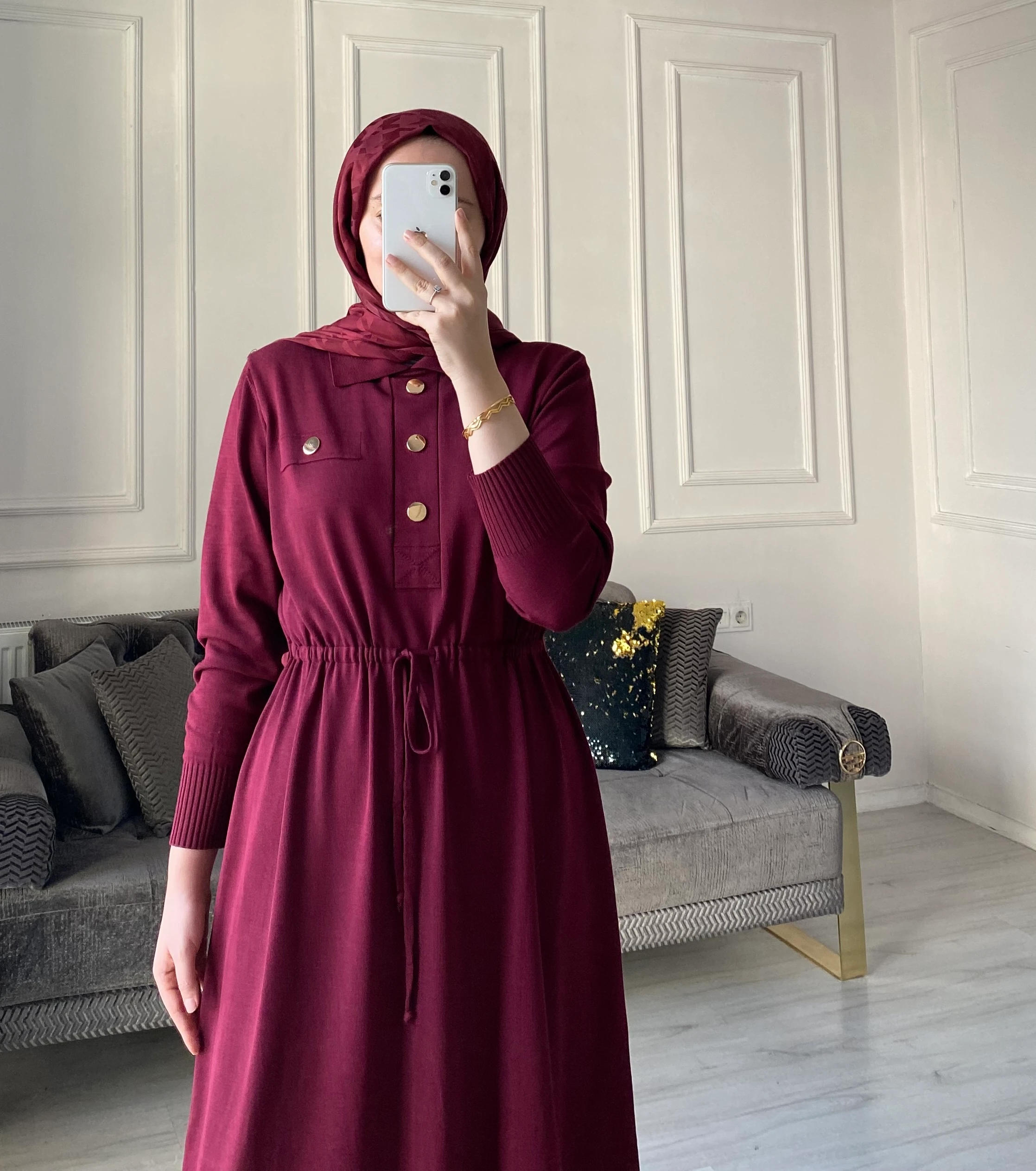 Benna Merserize Elbise - Bordo