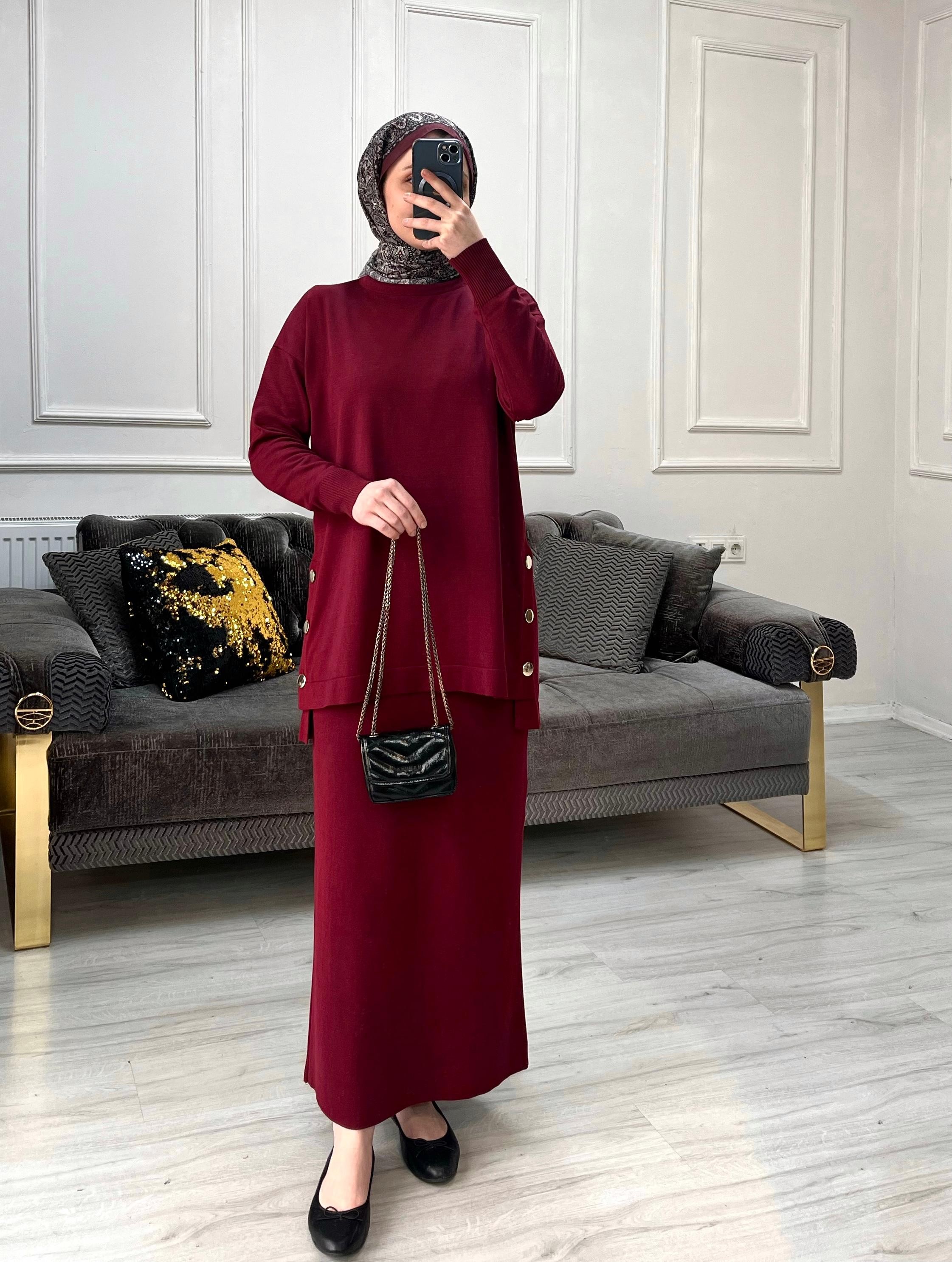 Melinda Etekli Takım - Bordo