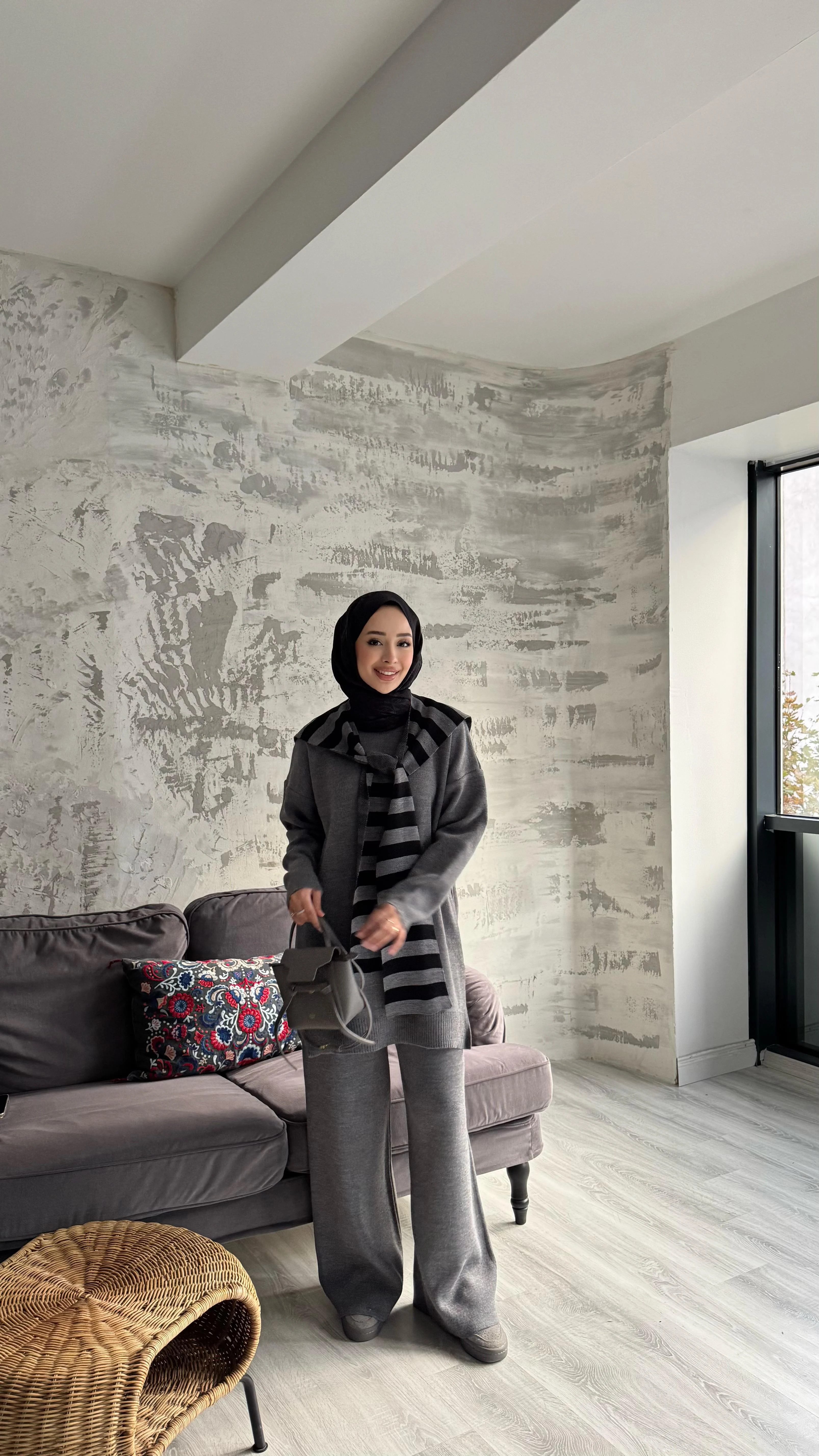 Atkılı Triko Üçlü Takım - Antrasit